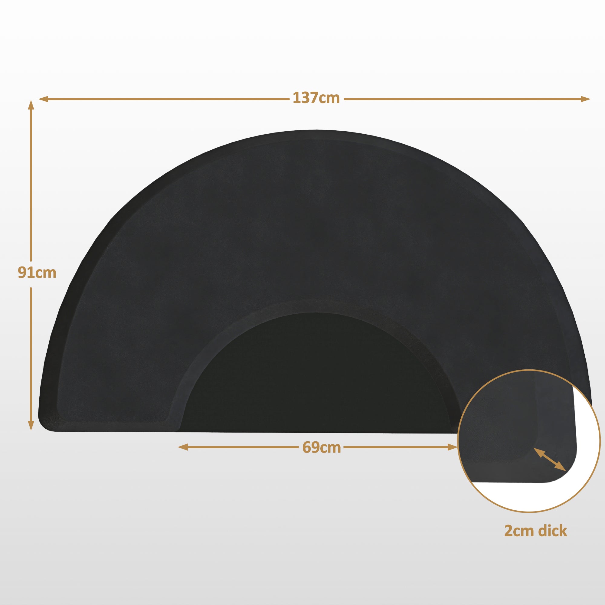 Tapis anti-fatigue BarberPub pour coiffeurs, tapis de sol ergonomique pour salon de coiffure, demi-cercle de 2 cm d'épaisseur, M122 (noir)