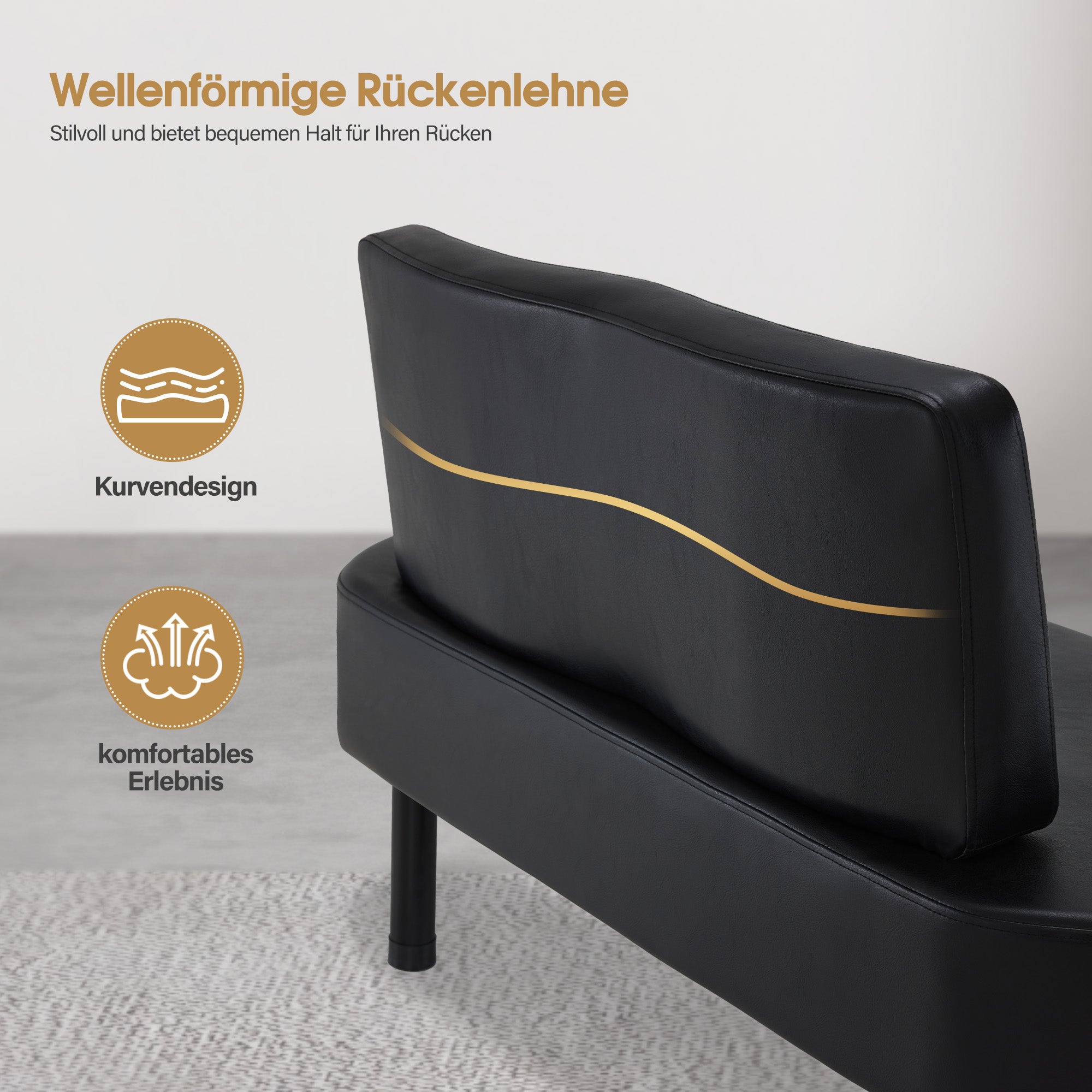 BarberPub 3-seater bench with backrest, 130 cm waiting bench for hair salon, upholstered bench with backrest, hallway bench black, living room bench, shoe bench W517 (black/faux leather)