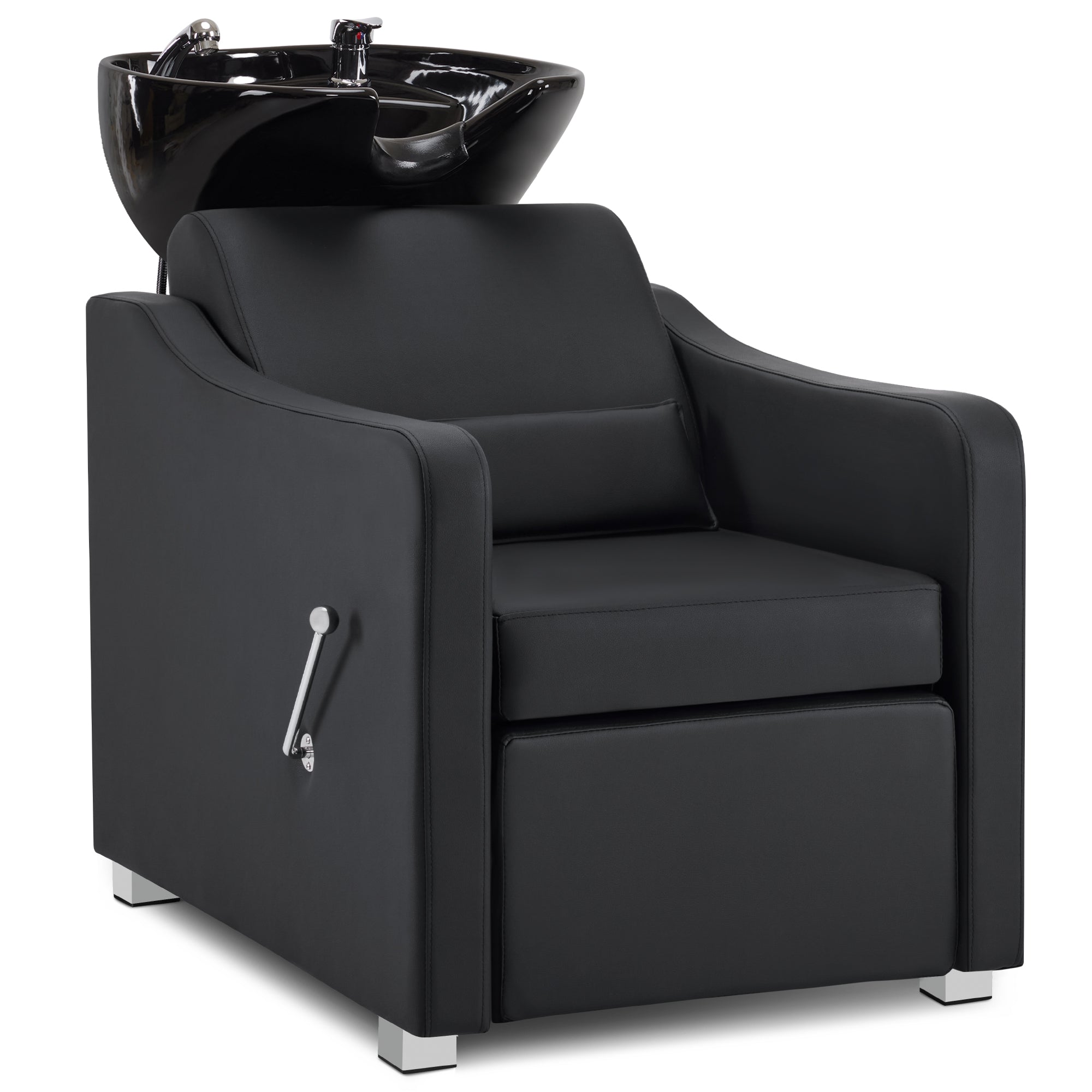 BarberPub Friseurstuhl mit Waschbecken, Klappbare Beinstütze, Friseurwaschbecken aus Keramik Verstellbar, Friseurwaschsessel für SPA Salon, Friseur Waschplatz W8675