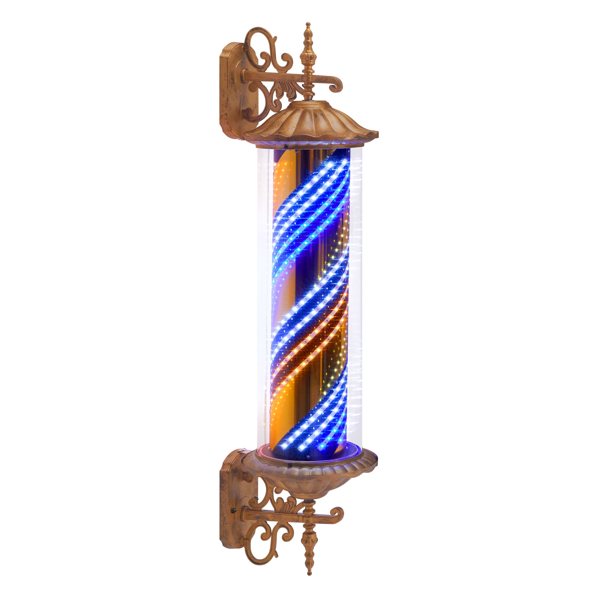 Poteau de barbier BarberPub, éclairage rétro, bande LED rotative bleu/doré/blanc pour salon de coiffure, 100,5 cm, L059BC