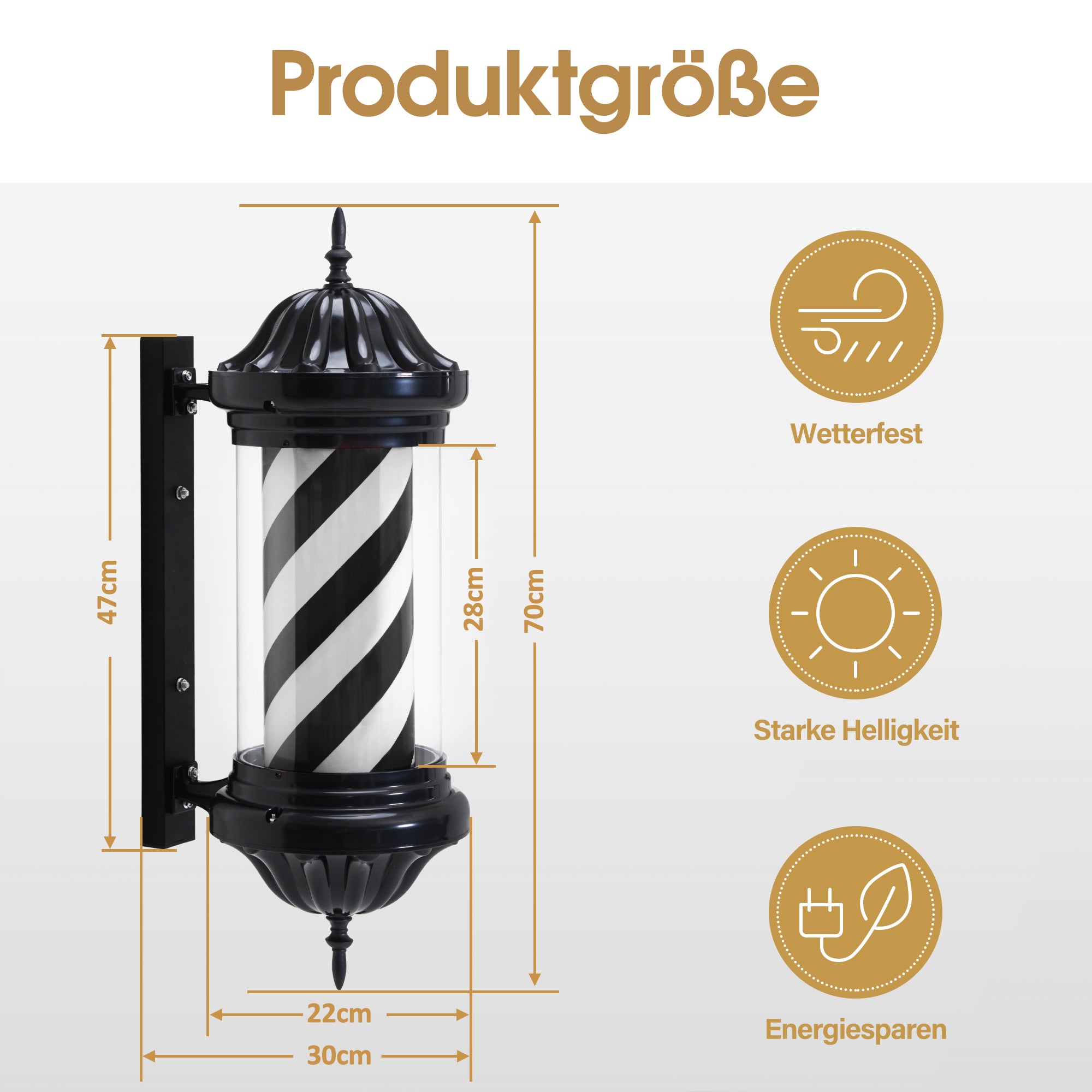 Poteau de barbier BarberPub, éclairage LED pour salon de coiffure, poteau rotatif de 70 cm, économie d'énergie, L054