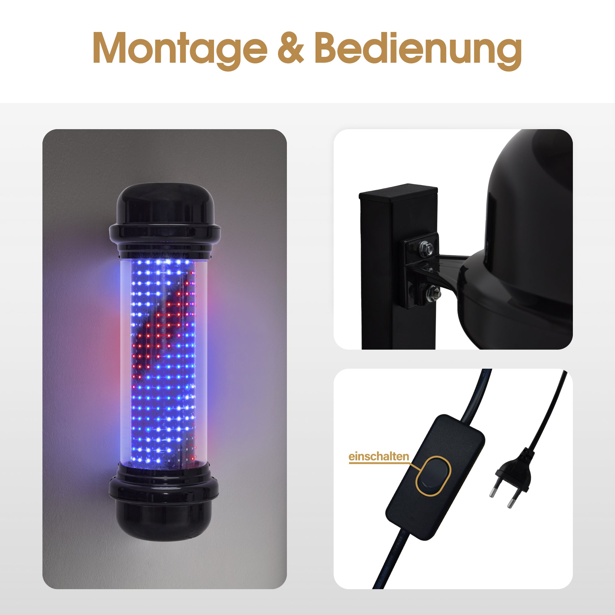 Poteau de barbier BarberPub, éclairage LED pour salon de coiffure, fixation murale, 71 cm, économie d'énergie, L047BC