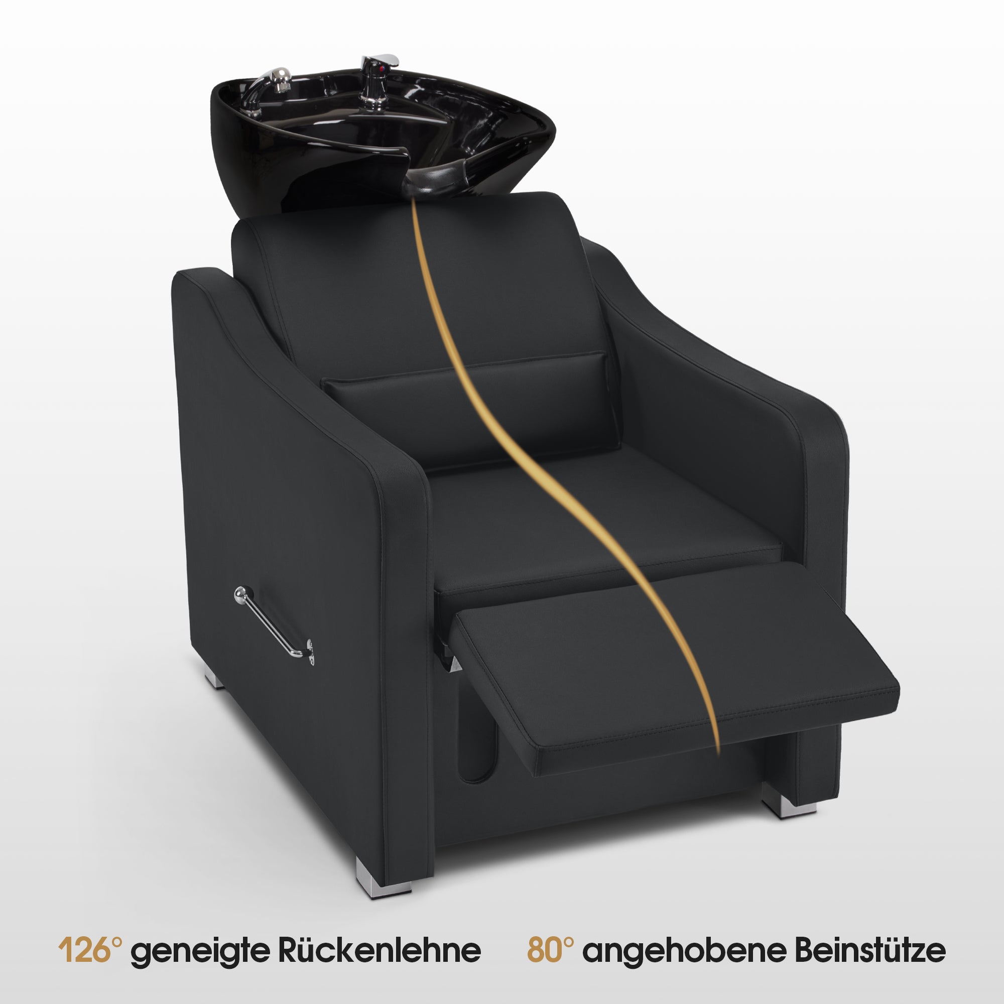 Fauteuil de barbier BarberPub avec lavabo intégré, repose-jambes pliable, lavabo en céramique réglable, poste de lavage pour salon de coiffure et spa, W8675