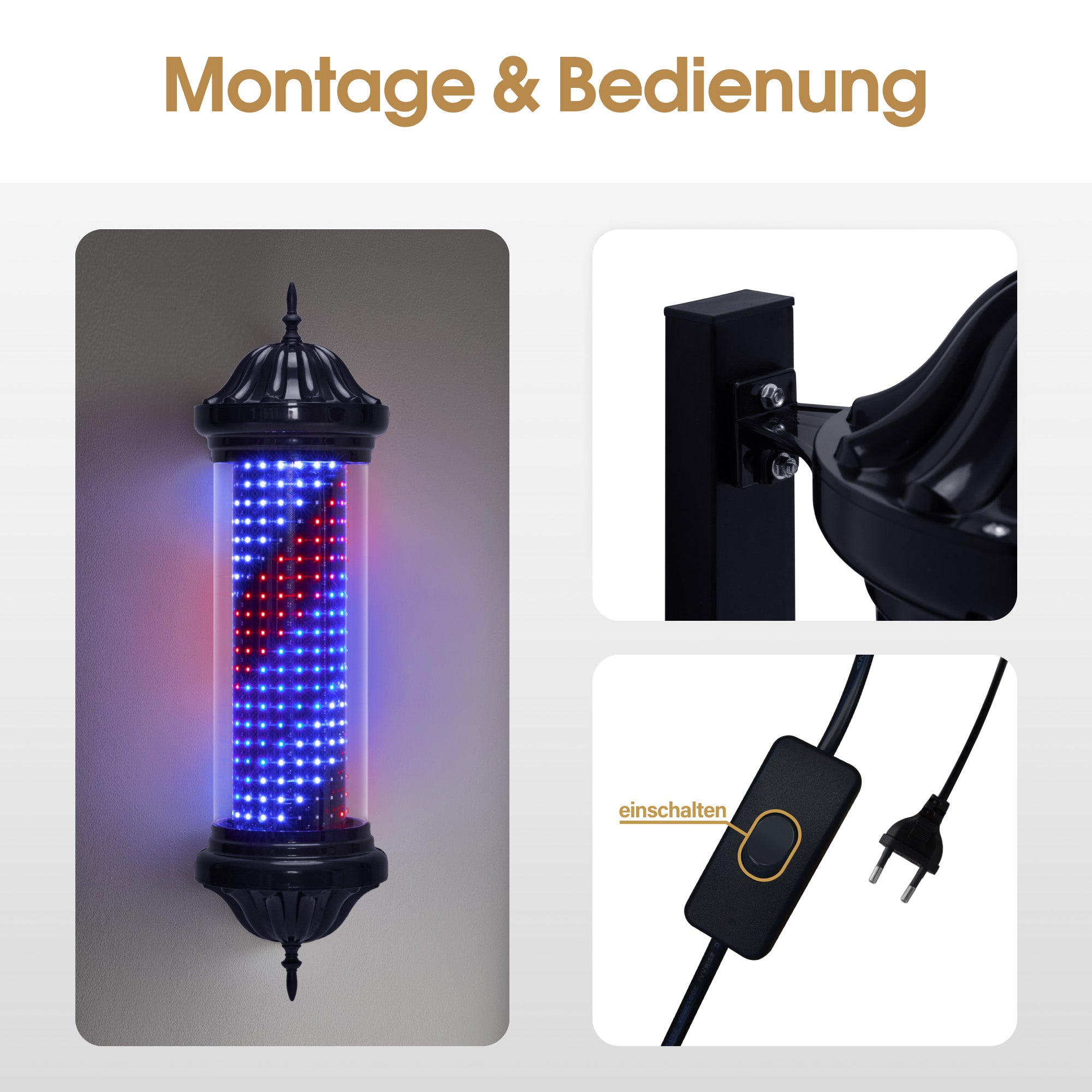 Poteau de barbier BarberPub, poteau de coiffure avec éclairage LED, applique murale d'extérieur pour salon de coiffure, éclairage pour poteau de barbier, enseigne de salon 81 cm, économie d'énergie L041BC