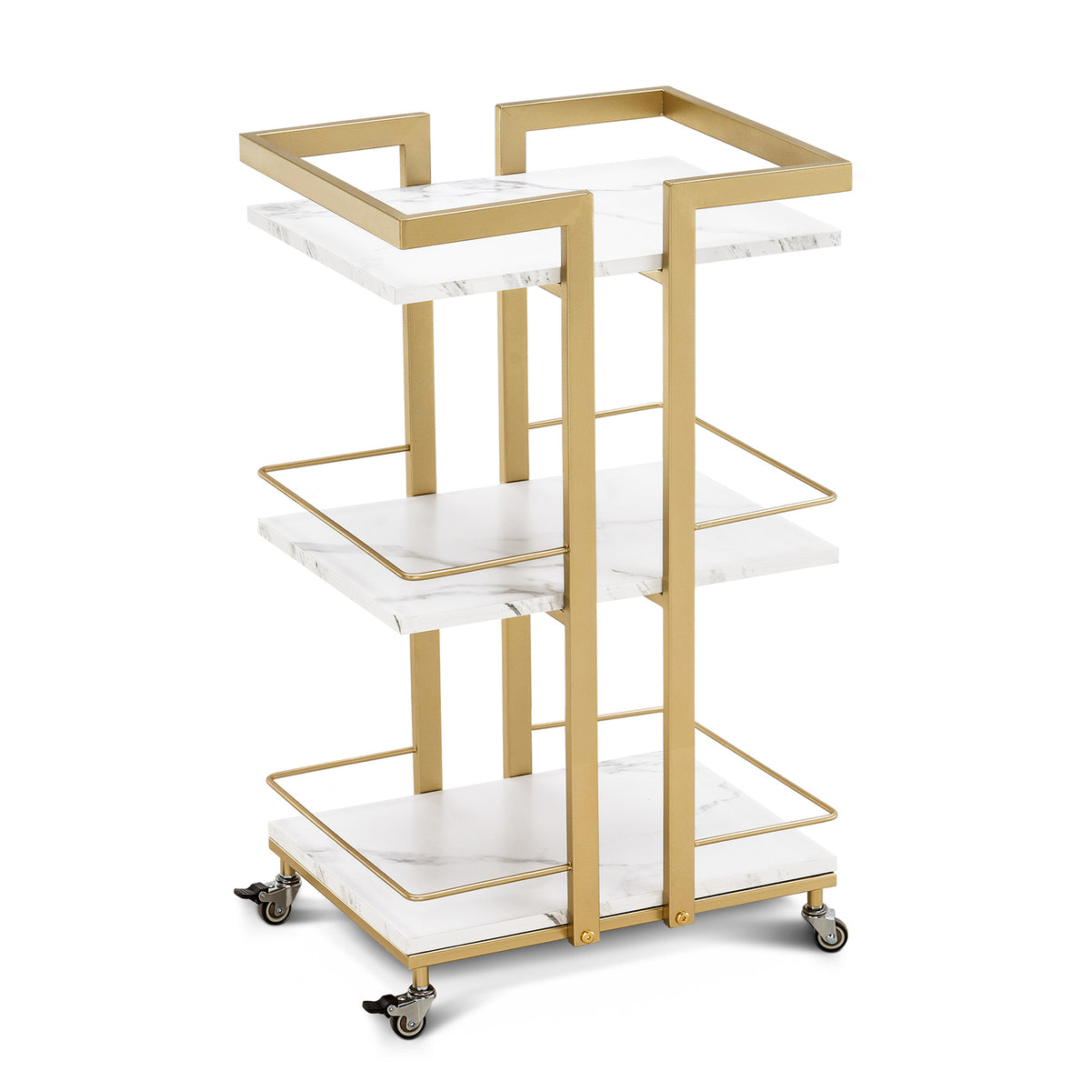 Barberpub Serving Cart with Wheels, Kitchen Trolley Bar Cart Metal Frame, Modern Rolling Cart Multi-Purpose Cart with 3 Levels, for Kitchen Bathroom Living Room Office, 48*43*76cm, 0033
