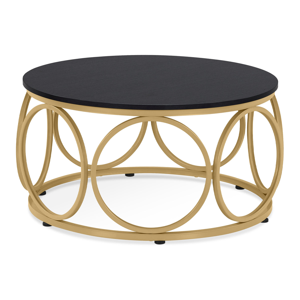 BarberPub Couchtisch Rund Holz, Moderner Sofatisch, Kleiner Beistelltisch Metall, Kaffeetisch für Wohnzimmer, Schönheitssalon, Wohnzimmertisch Holzmaserung, 80x80x42cm, 2102