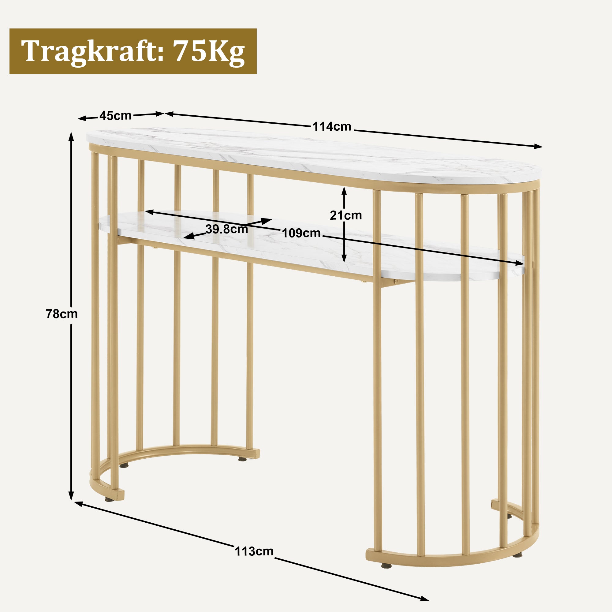 BarberPub Table de manucure sans tiroirs, coiffeuse sans miroir, marbre blanc doré, table de manucure, table à ongles en bois avec cadre en métal, table d'ordinateur pour le salon, moderne, 45 x 114 x 78 cm, 2482