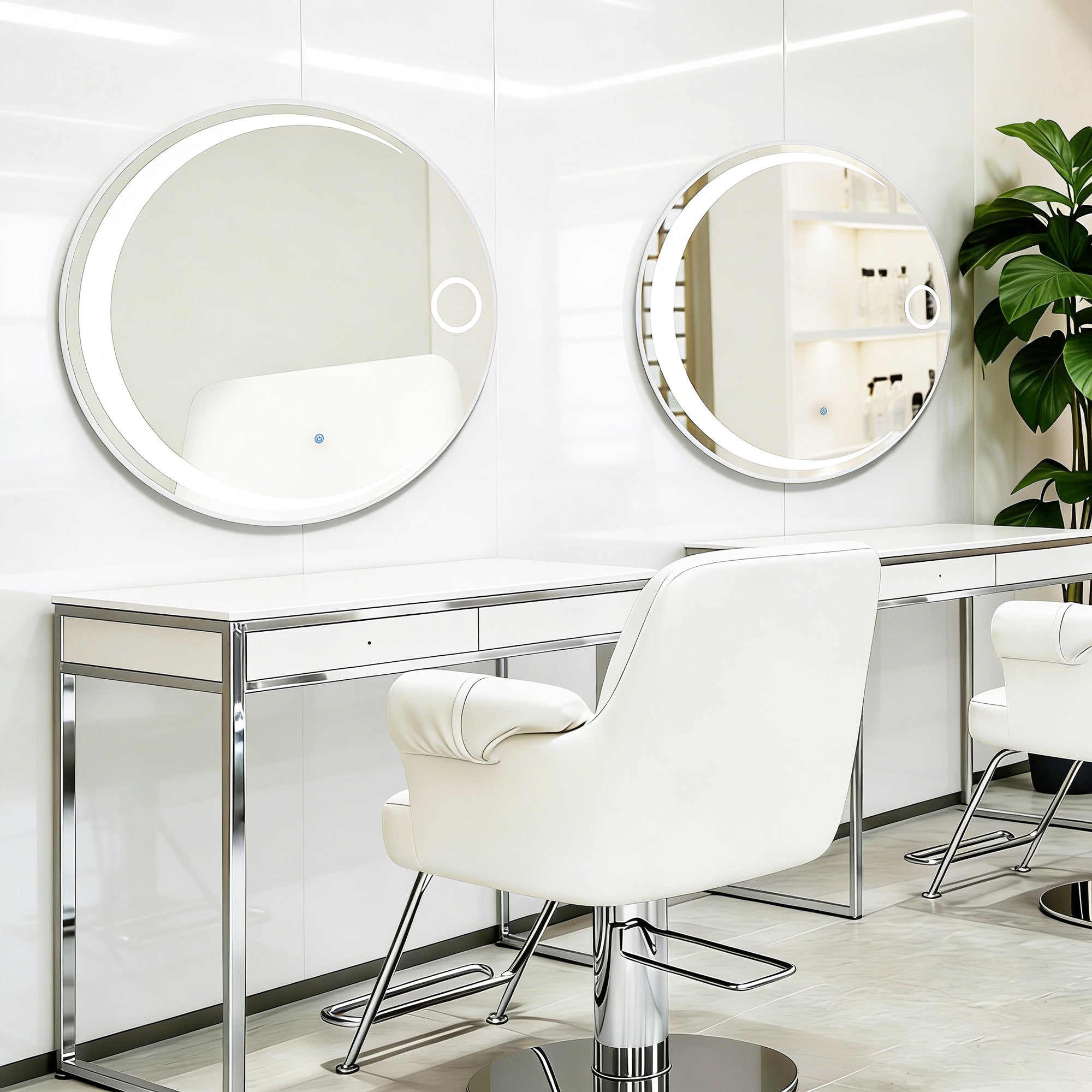 BarberPub Miroir Mural Lumineux, Miroir de Salle de Bain avec Cadre en Aluminium, Miroir Rond avec Interrupteur Tactile, 3 Couleurs d'Éclairage Dimmables, Miroir de Salle de Bain pour Salon de Coiffure, Spa, 83x83cm, J6228 (Argent)