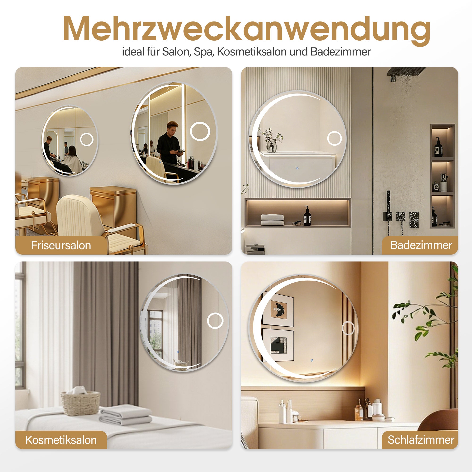 BarberPub Miroir Mural Lumineux, Miroir de Salle de Bain avec Cadre en Aluminium, Miroir Rond avec Interrupteur Tactile, 3 Couleurs d'Éclairage Dimmables, Miroir de Salle de Bain pour Salon de Coiffure, Spa, 83x83cm, J6228 (Argent)
