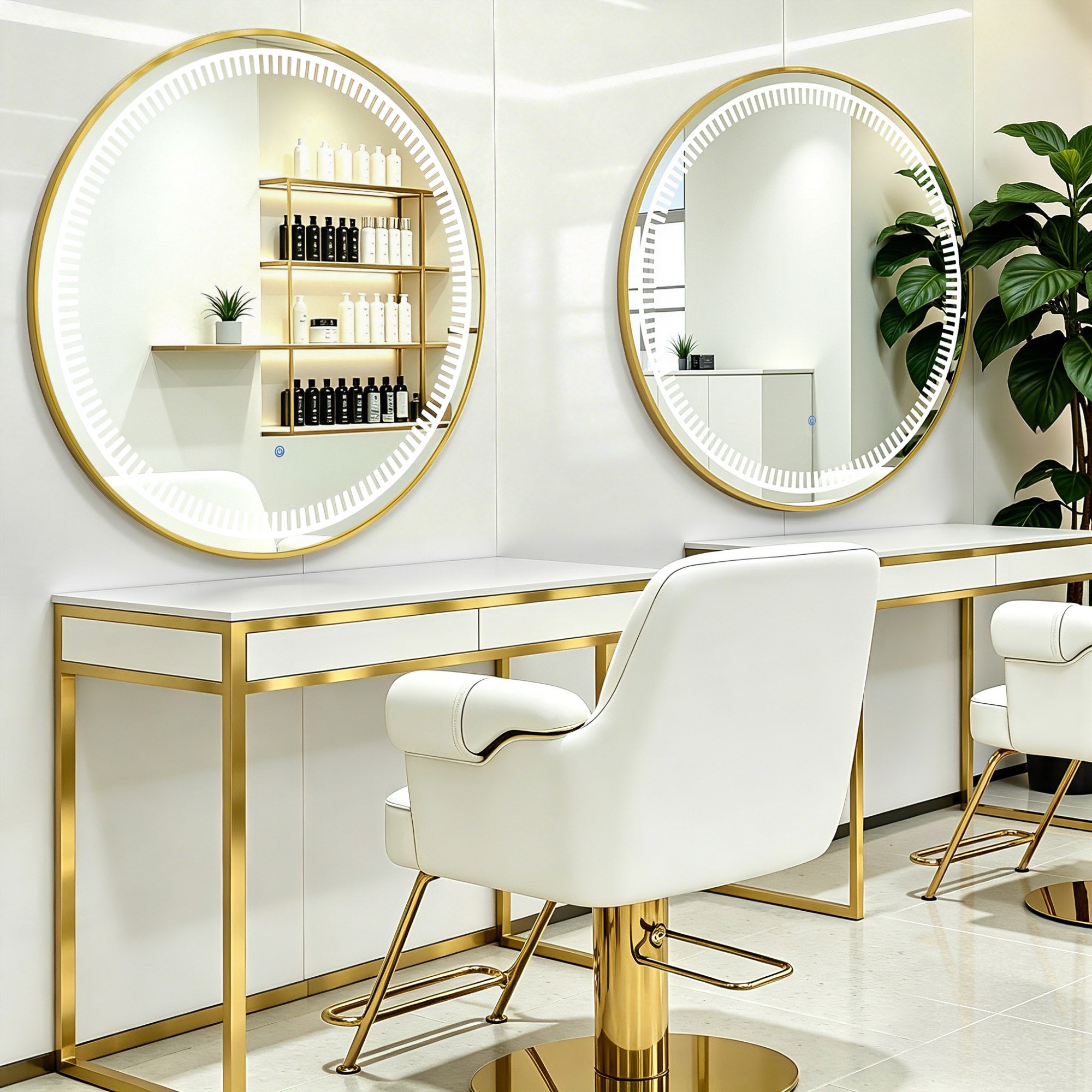 BarberPub Miroir Mural Lumineux, Miroir de Salle de Bain avec Cadre en Aluminium, Miroir Rond avec Interrupteur Tactile, 3 Couleurs d'Éclairage Dimmables, Miroir de Salle de Bain pour Salon de Coiffure, Spa, 83x83cm, J6236