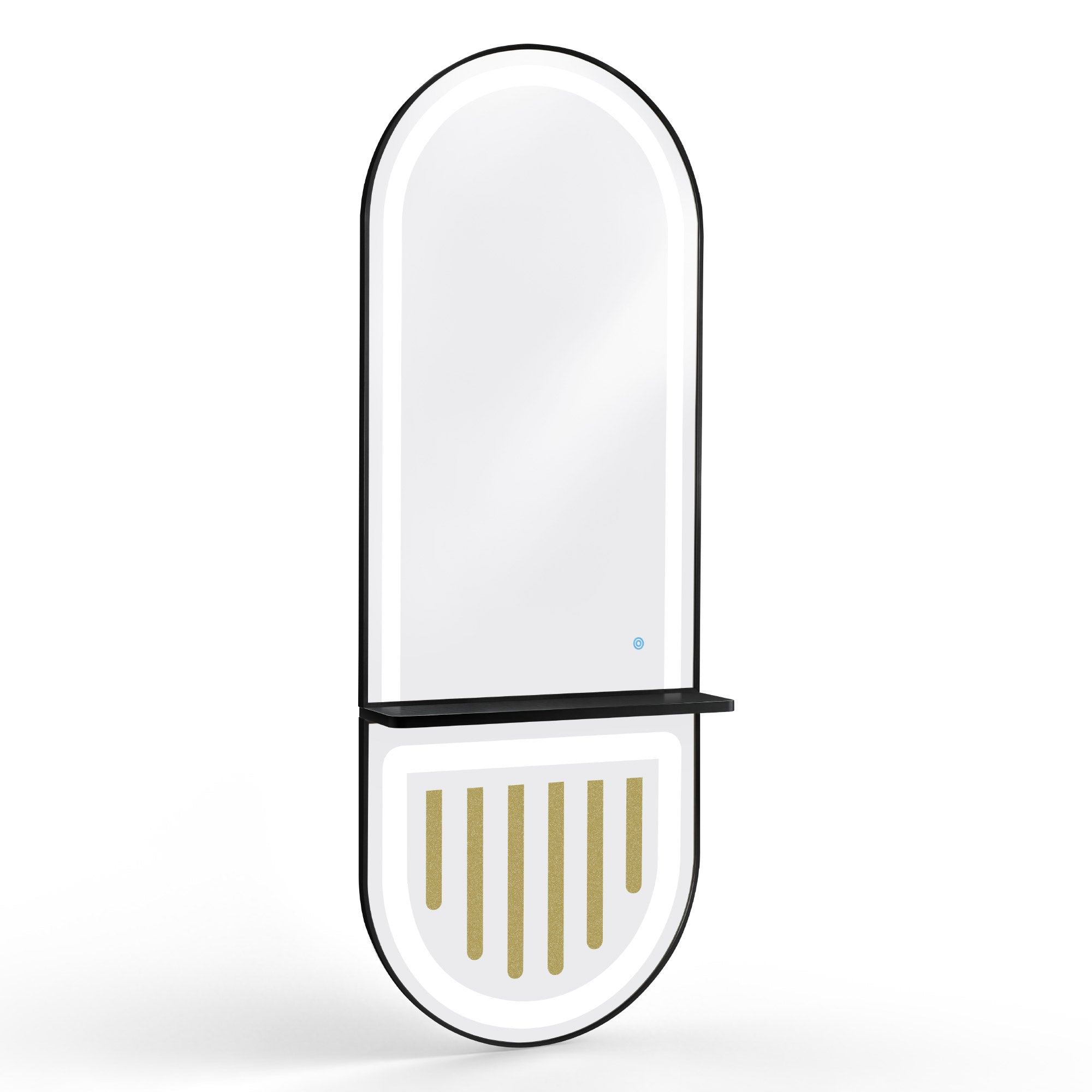 BarberPub Wandspiegel mit Beleuchtung, Ganzkörperspiegel mit Aluminiumrahmen, Spiegel Groß mit Ablage, Touch-Schalter, 3 Lichtfarben Dimmbar, Mondern für Friseursalon, 17x65x177 cm, J6257