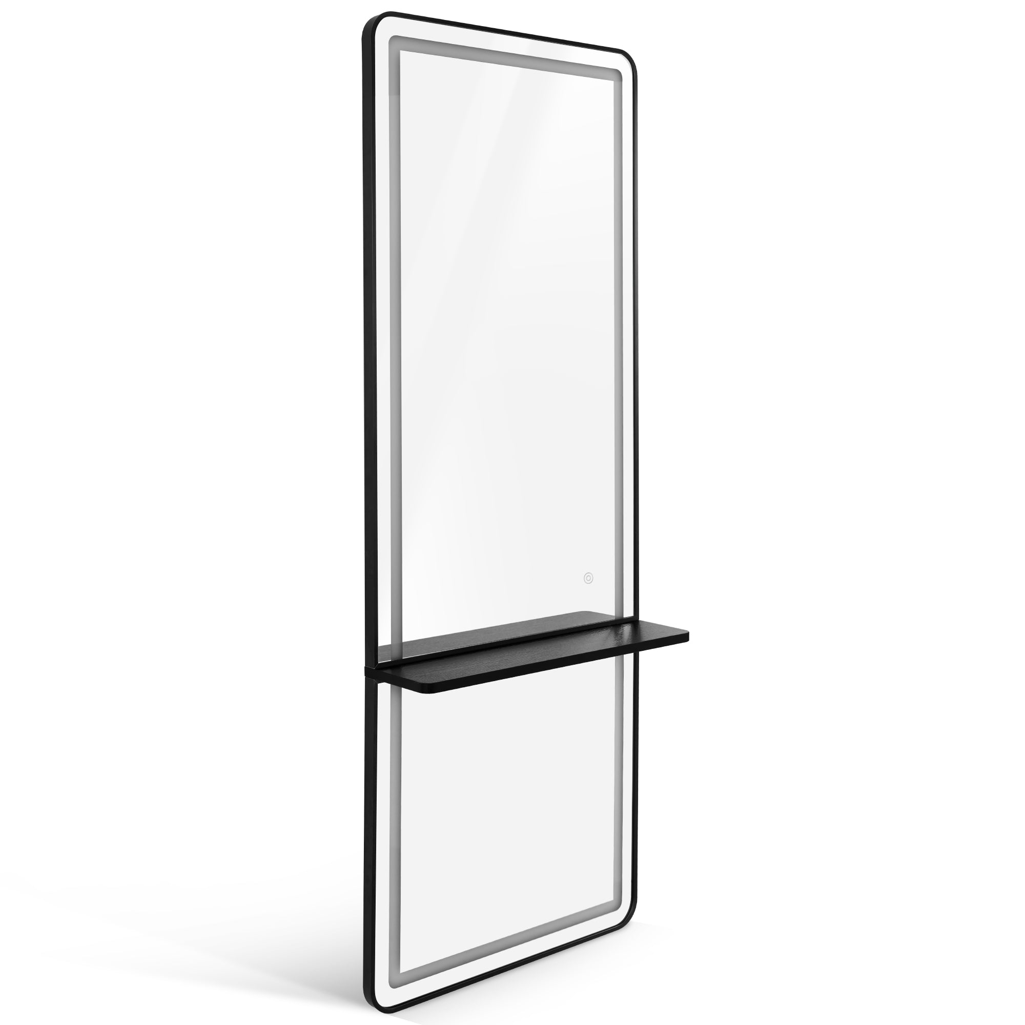 BarberPub Wall Mirror with Lighting, Full-Length Mirror with Aluminum Frame, Large Mirror with Shelf, Touch Switch, 3 Light Colors Dimmable, for Hair Salon, 17x65x177 cm, J6271