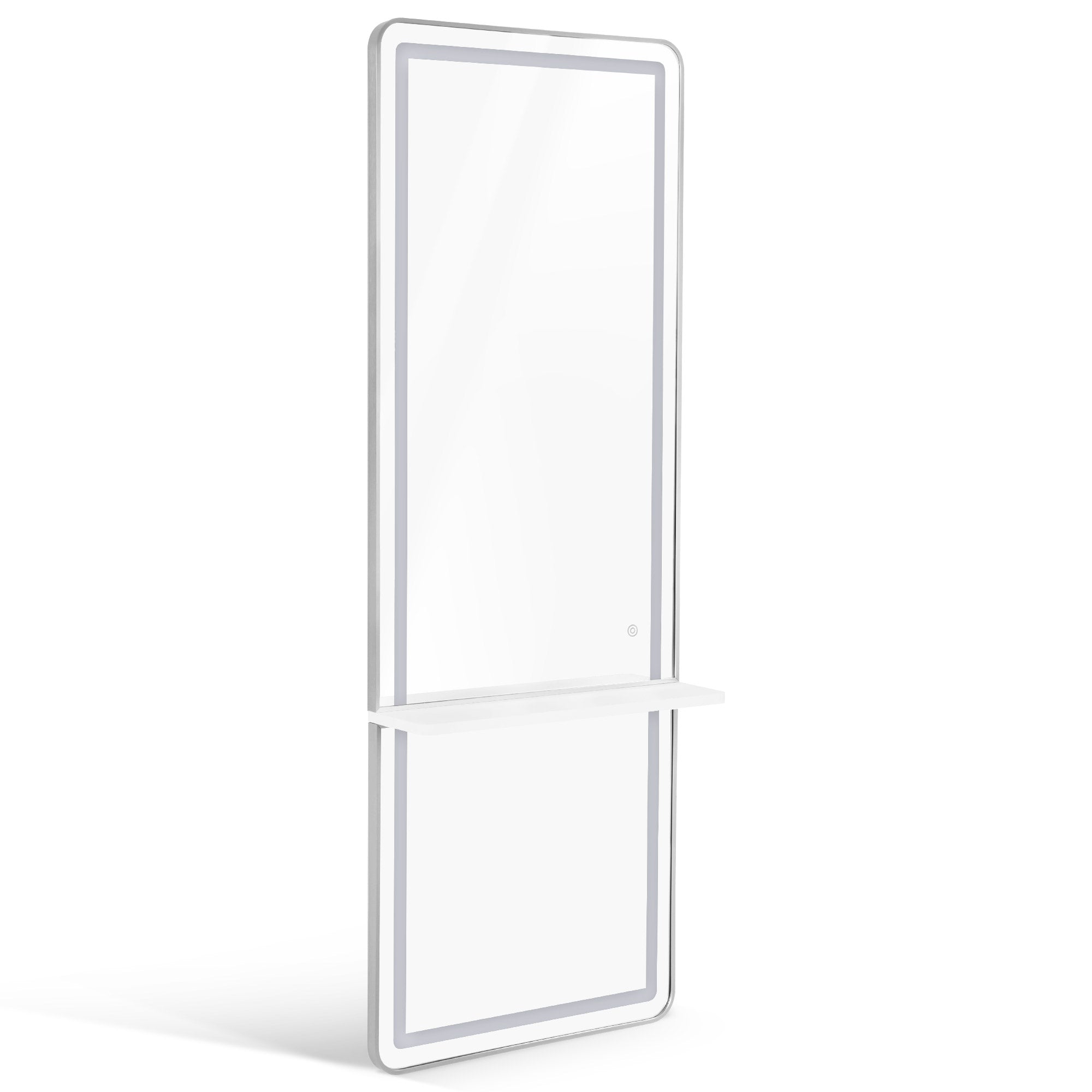 BarberPub Wall Mirror with Lighting, Full-Length Mirror with Aluminum Frame, Large Mirror with Shelf, Touch Switch, 3 Light Colors Dimmable, for Hair Salon, 17x65x177 cm, J6271