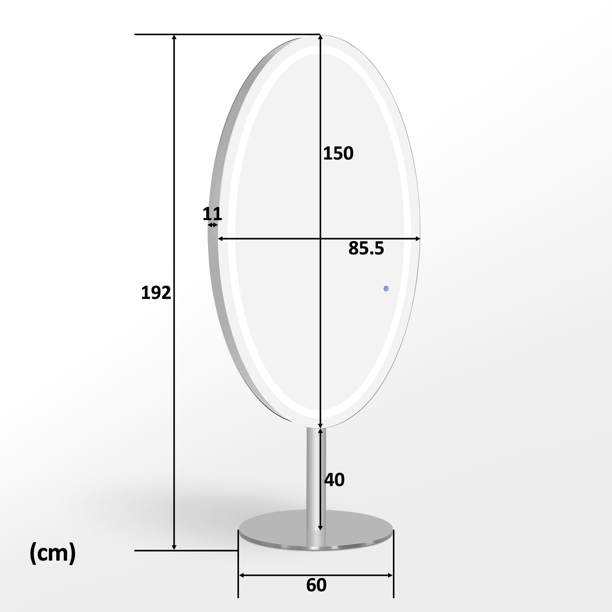 BarberPub Miroir de Sol Éclairé, Miroir Pleine Longueur en Acier Inoxydable, Grand Double Miroir sur Socle, Interrupteur Tactile, 3 Couleurs de Lumière Dimmables, pour Salon de Coiffure, 60x60x192 cm, J8363 (Argent)