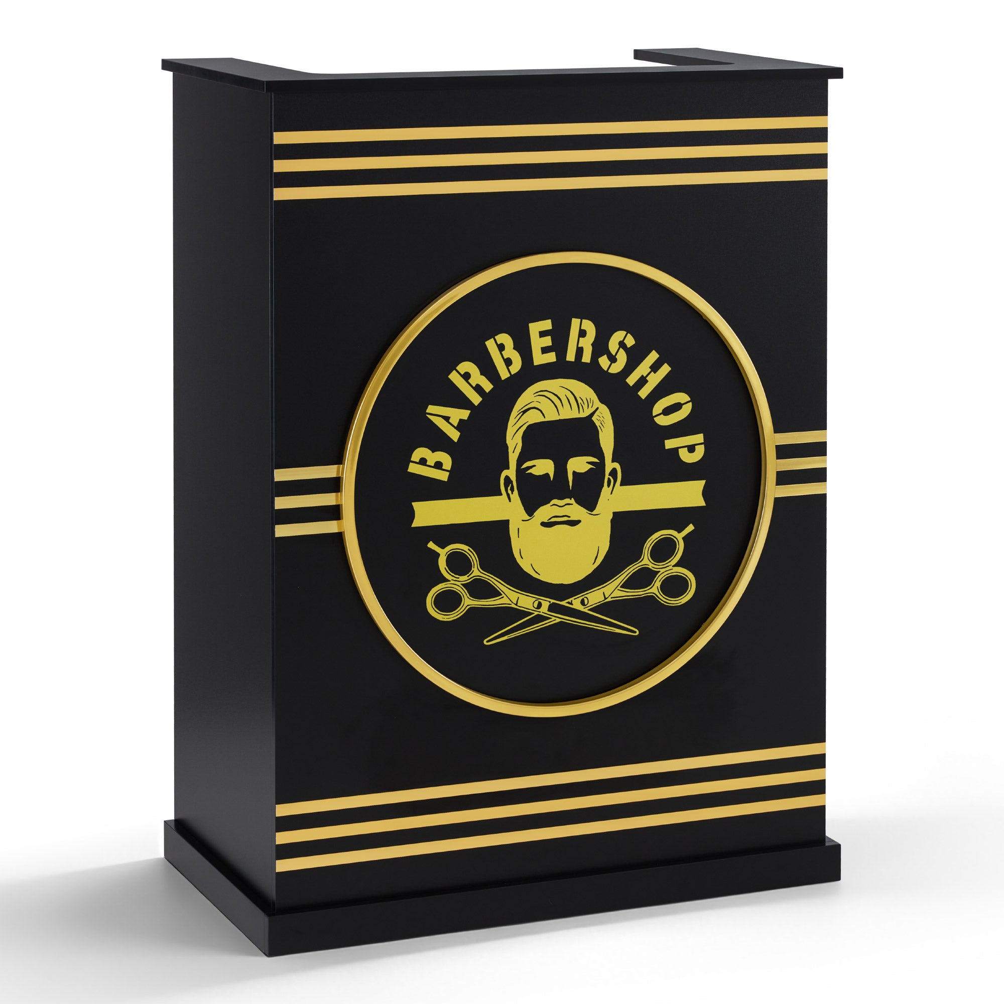BarberPub Empfangstheke mit 1 Schublade & 1 Schrank, Empfangstisch Abschließbar, Empfangstresen Holz, Rezeptionstisch Rezeptionstheke Schmal, Kassentheke für Friseursalon, 45x80x110 cm, R9788(Schwarz)