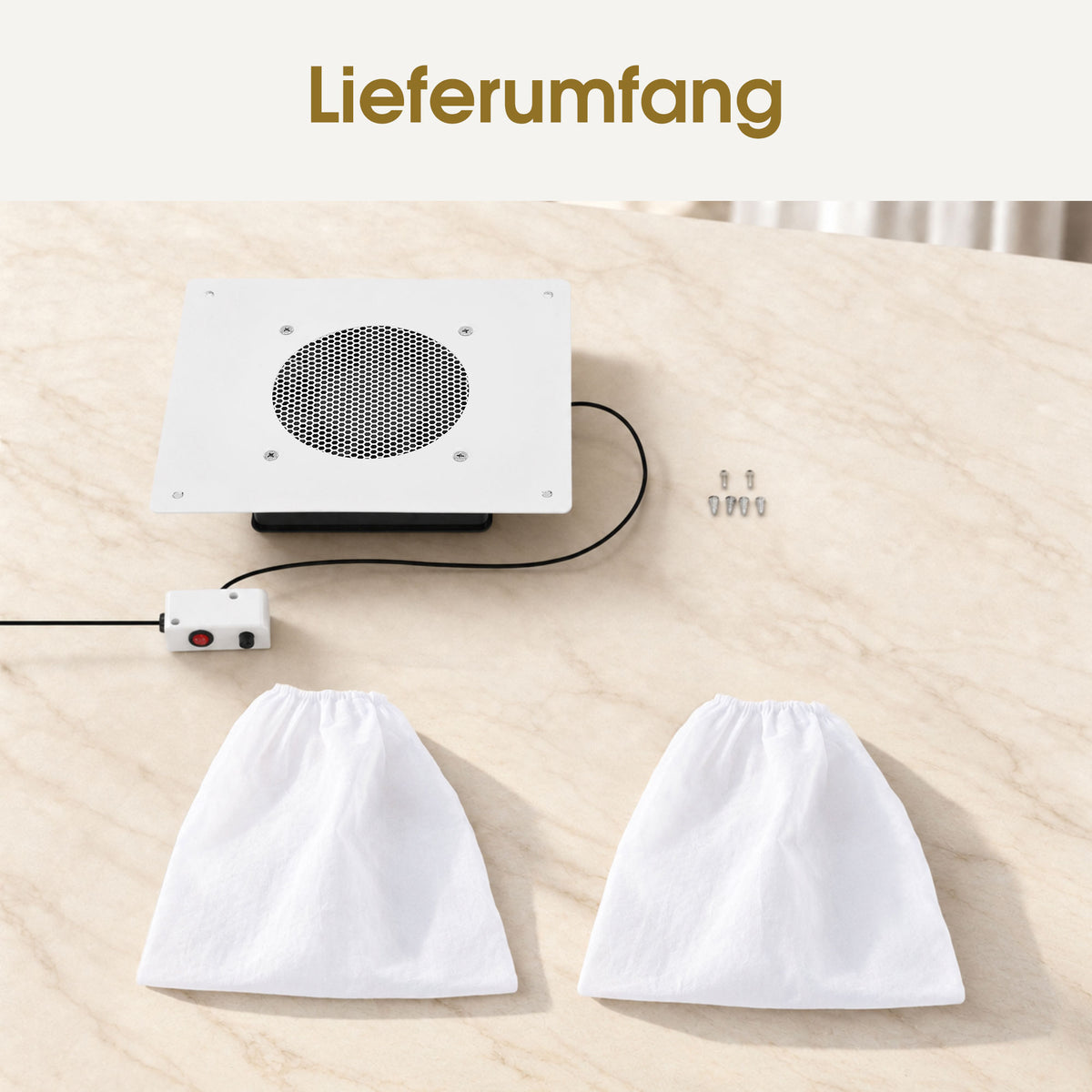 BarberPub Aspirador de polvo para uñas con 2 bolsas colectoras, extractor de polvo para uñas de 60 W, colector de polvo de uñas blanco, aspirador de uñas empotrable, colector de polvo de uñas silencioso para salón de belleza, VC01