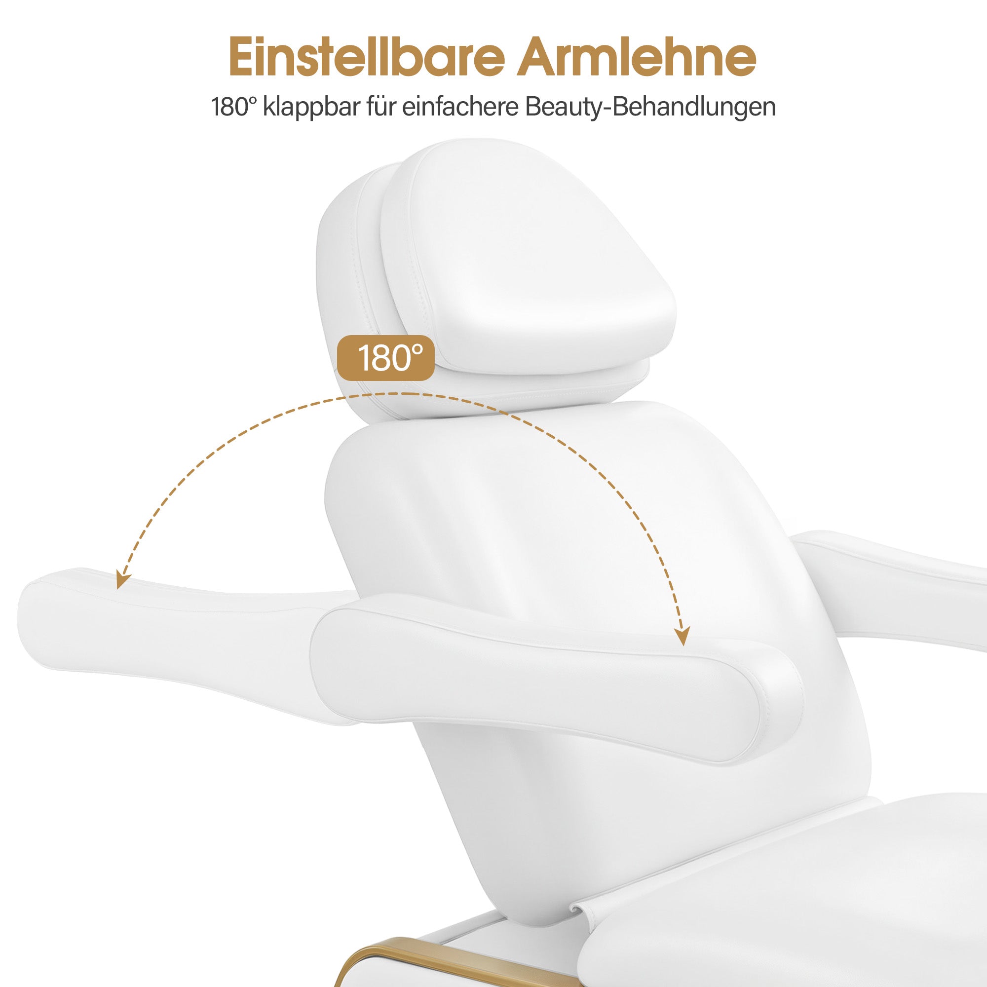BarberPub Kosmetikliege Elektrisch mit 2 Motoren, Kopfstütze 16 cm ausziehbar, 180° Drehbare Armlehnen, Massageliege 80cm breit, Tattoo Liege für SPA Salon 0739 (Weiß/Kunstleder)