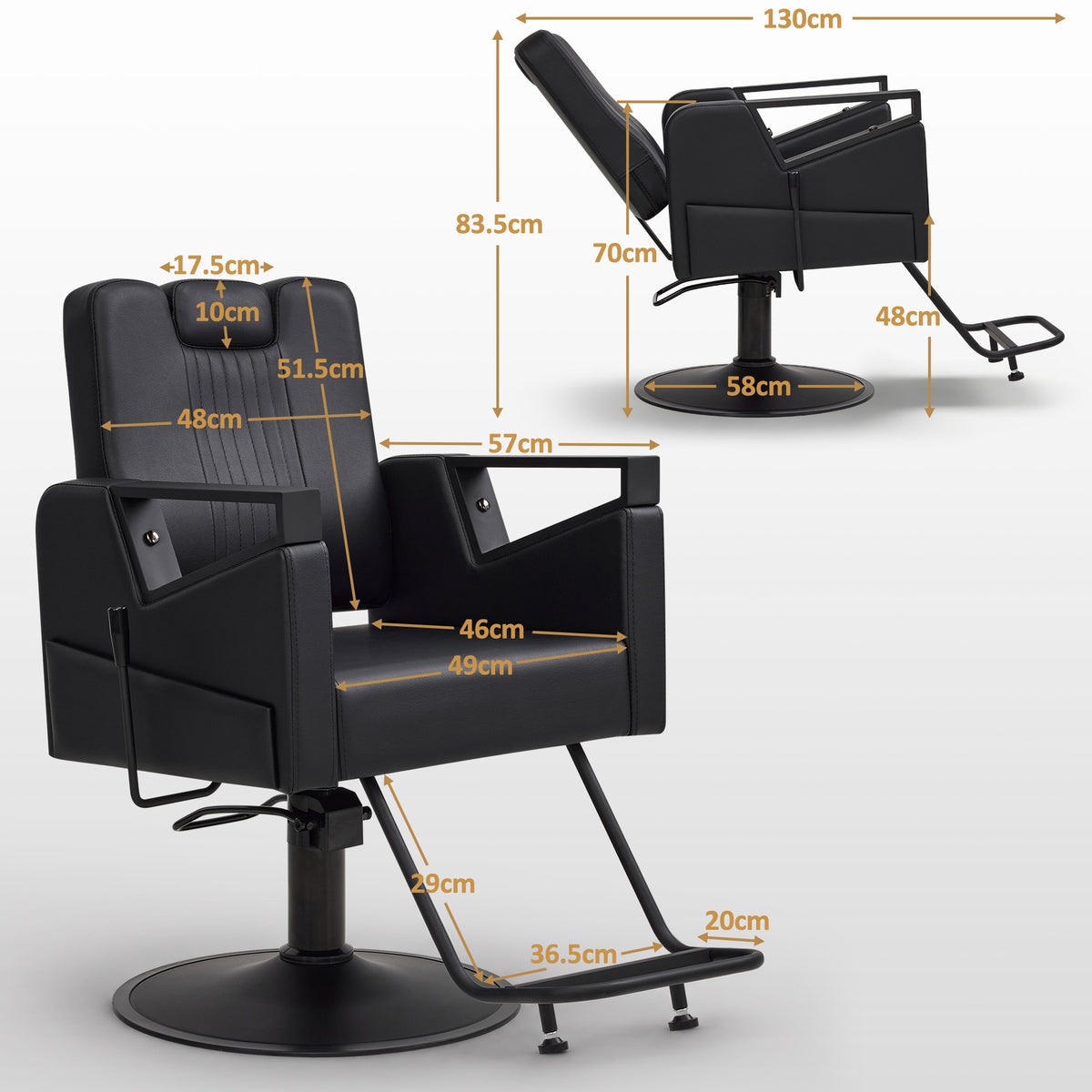 BarberPub Friseurstuhl mit Kopfstütze Kippbar, Friseureinrichtung mit Hydraulikpumpe 360° Drehbar, Bedienungsstuhl Höhenverstellbar, Barber Stuhl Friseurstühle Kunstleder, 2044 (Schwarz)