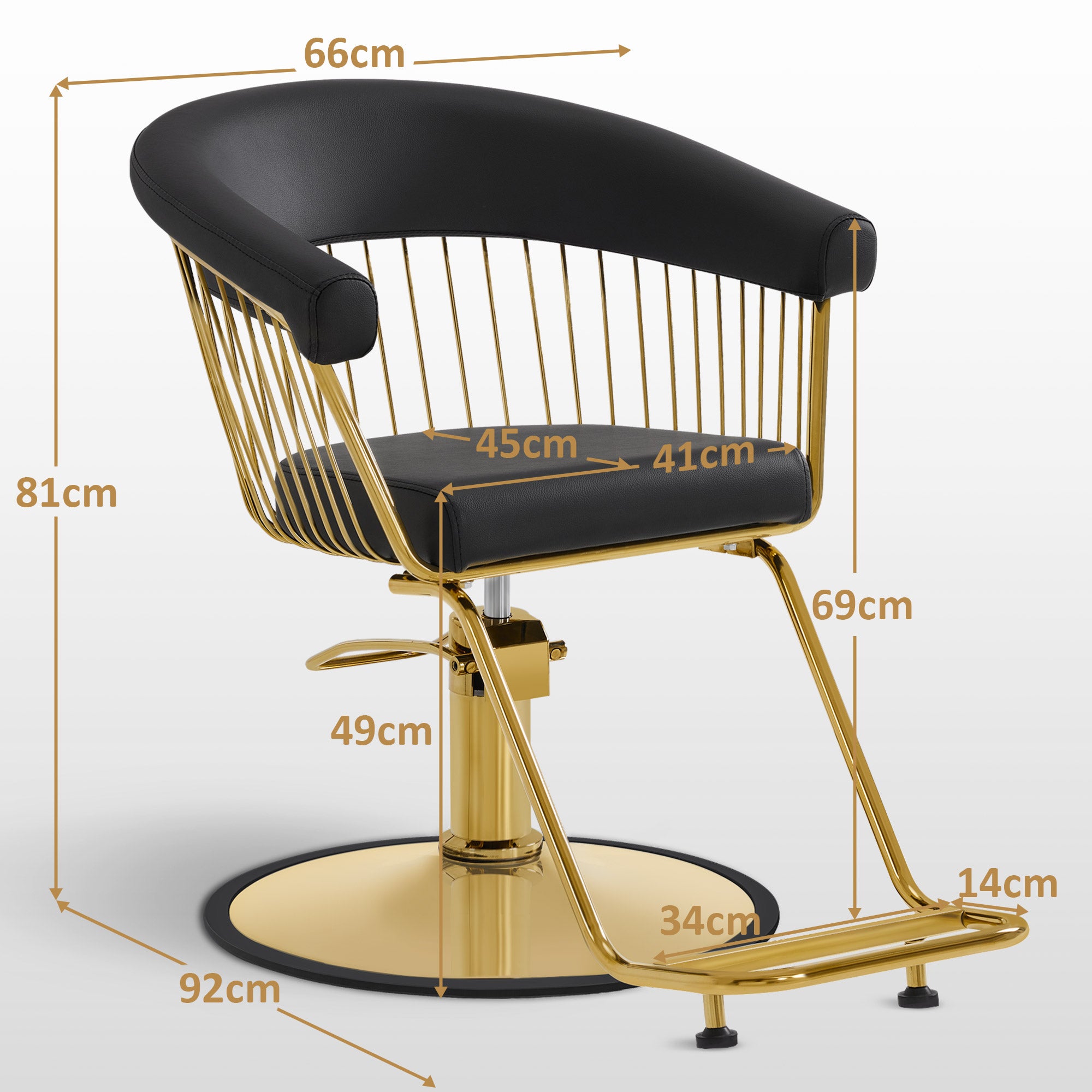 Fauteuil de barbier BarberPub, réglable en hauteur (13 cm) et pivotant à 360°, fauteuil de barbier hydraulique, équipement de barbier, fauteuil de barbier en similicuir, fauteuil de salon, or et noir, 2053