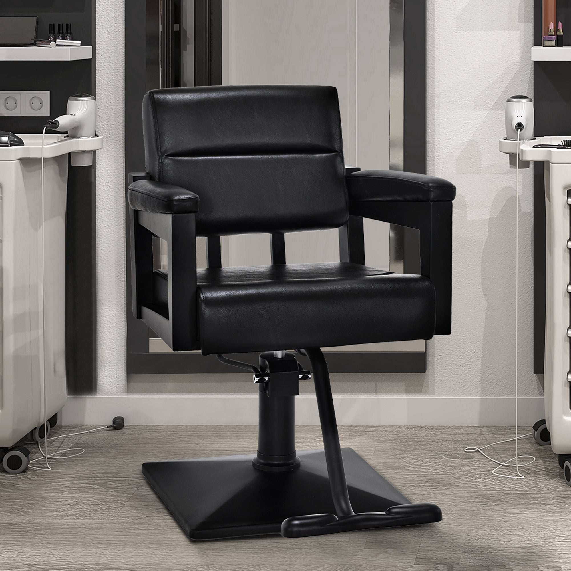 Fauteuil de barbier BarberPub avec pompe hydraulique, pivotant à 360°, réglable en hauteur, cuir synthétique PVC, 2058 (noir)