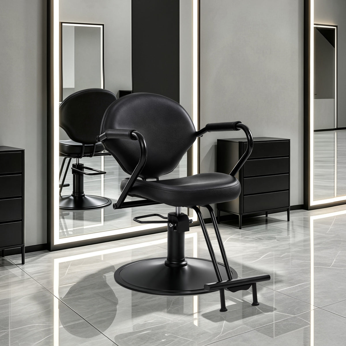 BarberPub Friseurstuhl, Friseursessel, Friseureinrichtung mit Hydraulikpumpe 360° Drehbar, Bedienungsstuhl Höhenverstellbar, Barber Stuhl Friseurstühle Kunstleder, 2079 (Schwarz)