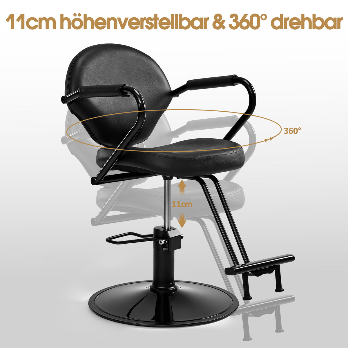BarberPub Friseurstuhl, Friseursessel, Friseureinrichtung mit Hydraulikpumpe 360° Drehbar, Bedienungsstuhl Höhenverstellbar, Barber Stuhl Friseurstühle Kunstleder, 2079 (Schwarz)