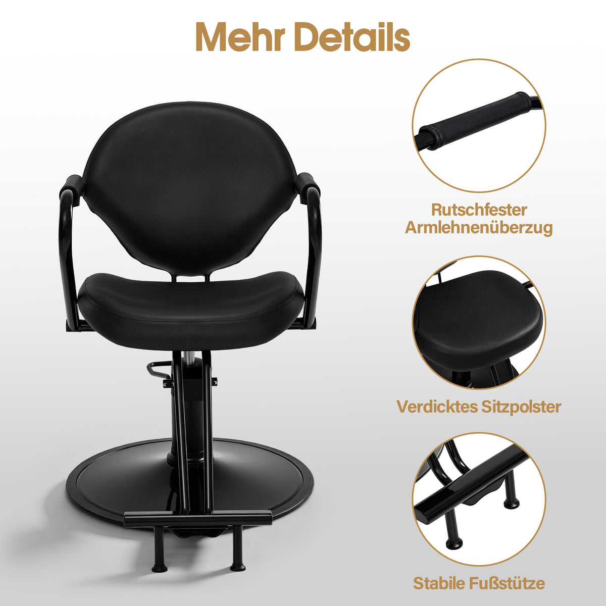 BarberPub Friseurstuhl, Friseursessel, Friseureinrichtung mit Hydraulikpumpe 360° Drehbar, Bedienungsstuhl Höhenverstellbar, Barber Stuhl Friseurstühle Kunstleder, 2079 (Schwarz)