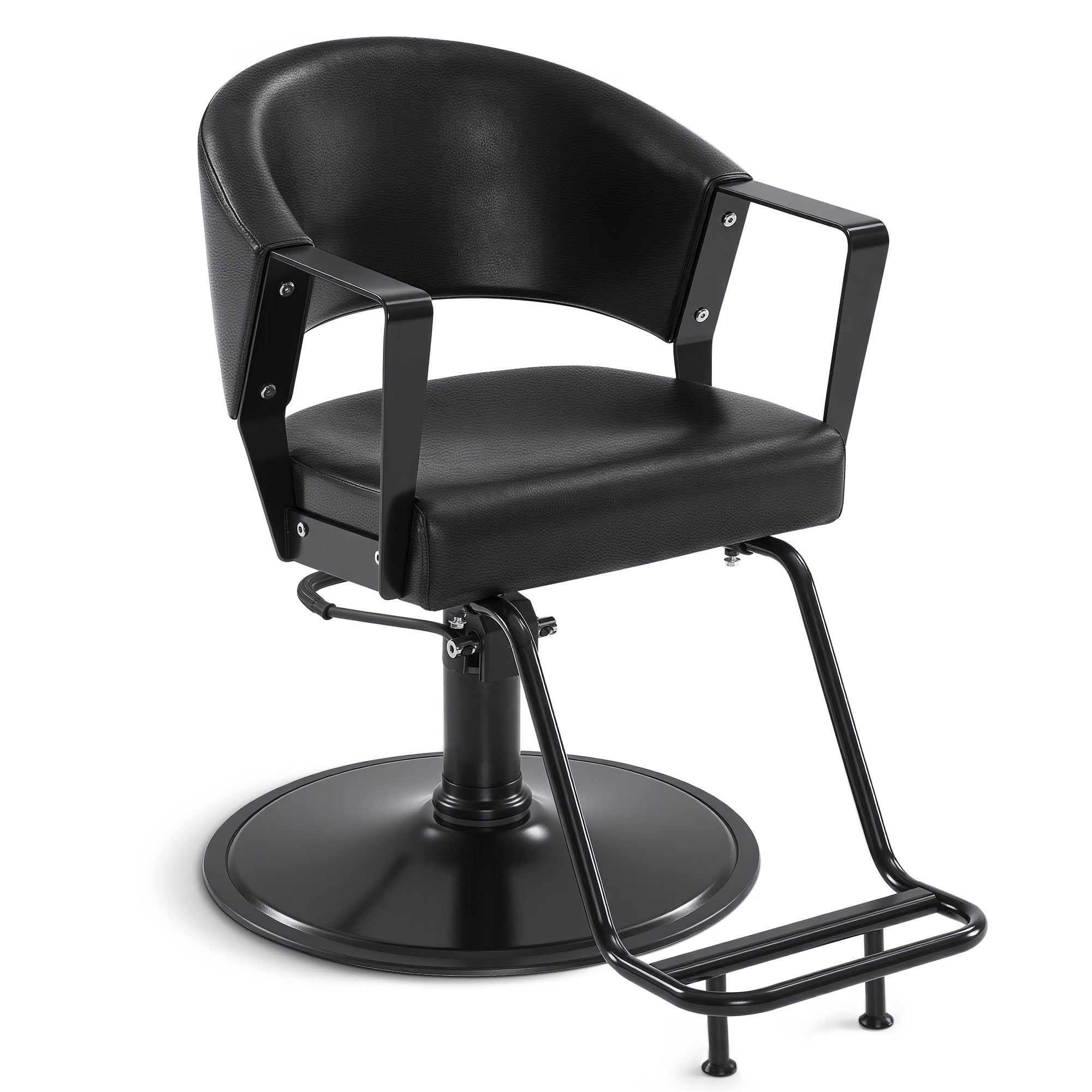 Fauteuil de barbier BarberPub avec pompe hydraulique, pivotant à 360°, réglable en hauteur, en similicuir PVC moderne, 2083 (noir)