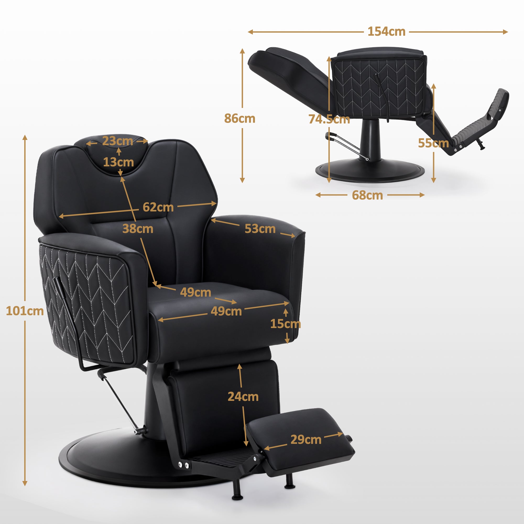 Fauteuil de barbier BarberPub avec appui-tête inclinable, équipement de coiffure avec pompe hydraulique, pivotant à 360°, hauteur réglable, fauteuils de coiffure en similicuir, 2625 (noir)