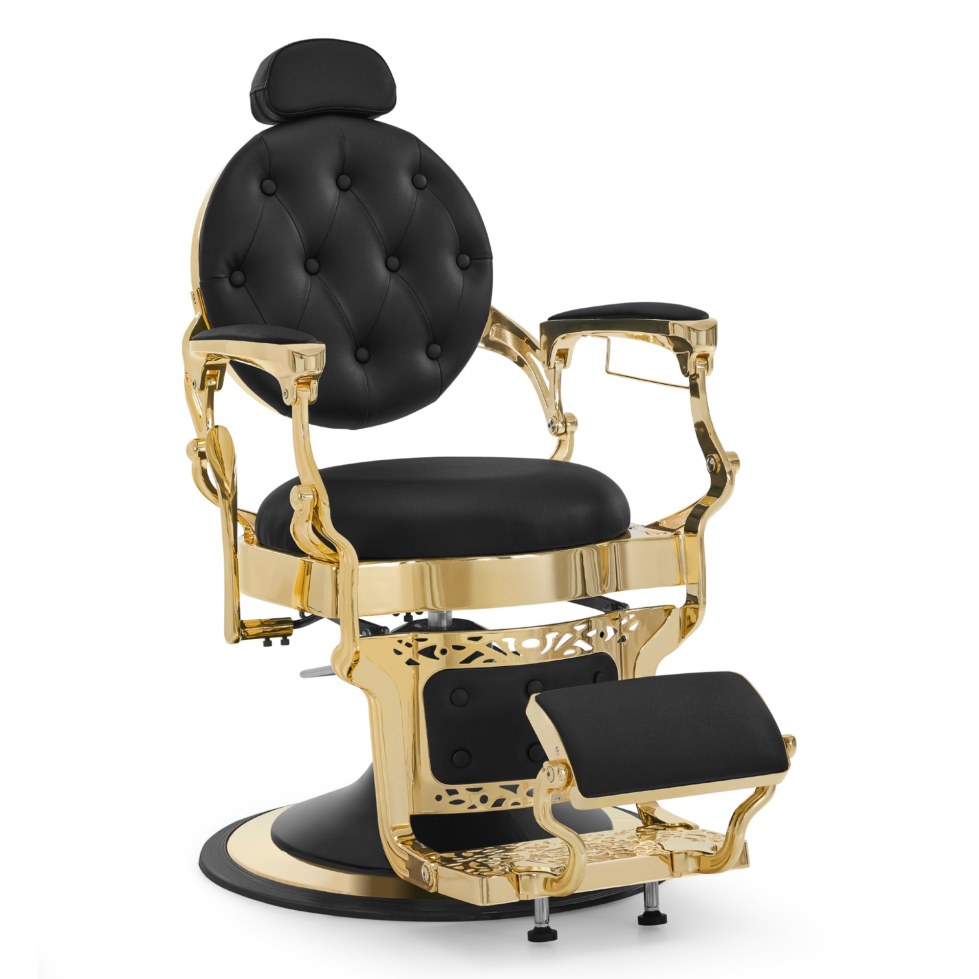 Fauteuil de barbier BarberPub avec appui-tête inclinable, équipement de coiffure avec pompe hydraulique rotative à 360°, chaise de coiffure réglable en hauteur de style vintage, chaise de barbier en cuir synthétique, 2933-F