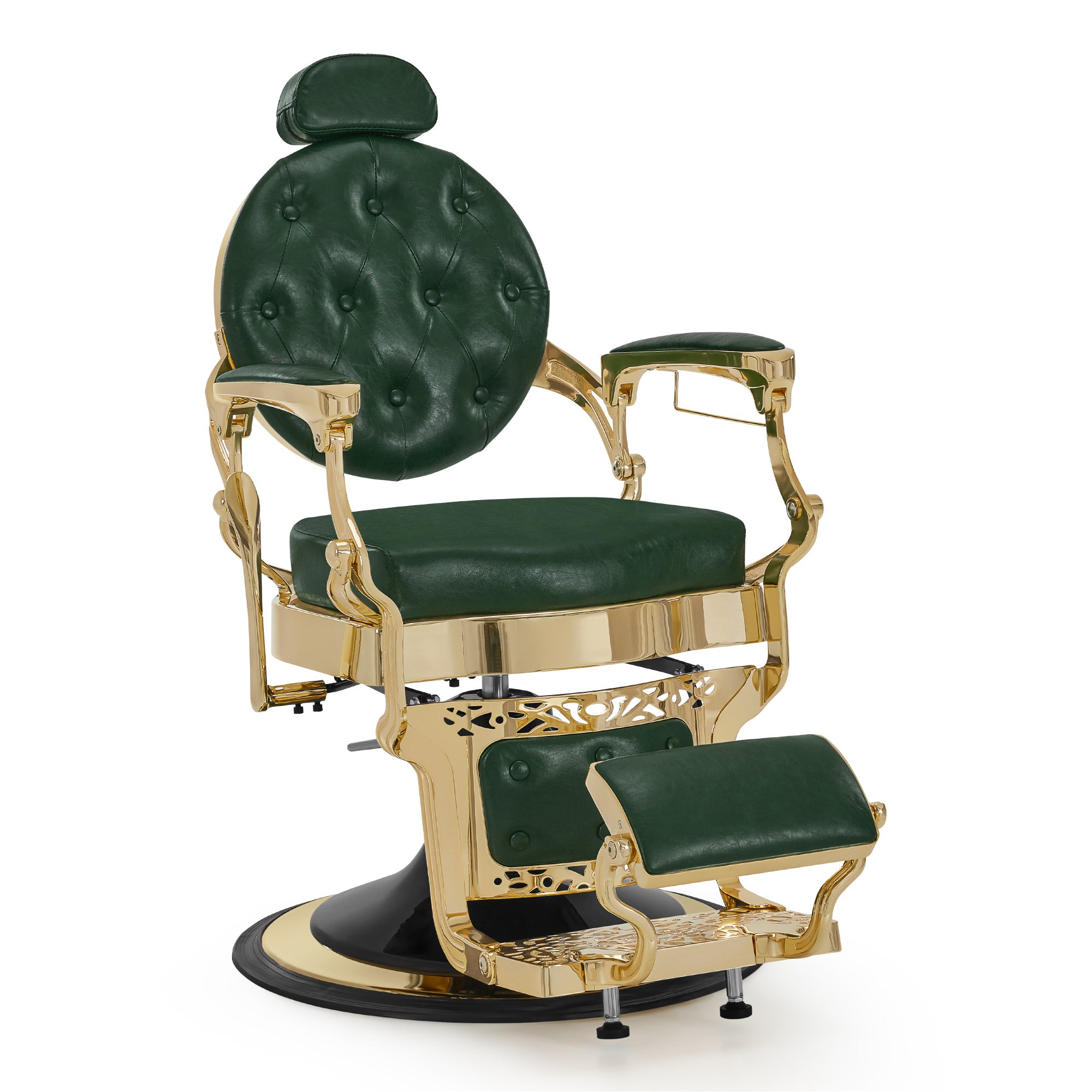 Fauteuil de barbier BarberPub avec appui-tête inclinable, équipement de coiffure avec pompe hydraulique rotative à 360°, chaise de coiffure réglable en hauteur de style vintage, chaise de barbier en cuir synthétique, 2933-F