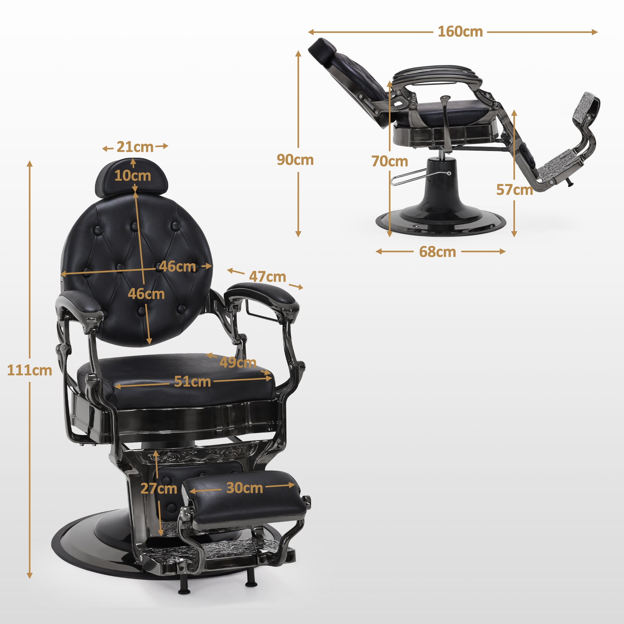 Barberpub hairdressing chair with retro/vintage style, matte black 2933BK, with retro/vintage style, 360° rotatable, imitation leather, 113 × 68 × 109 cm