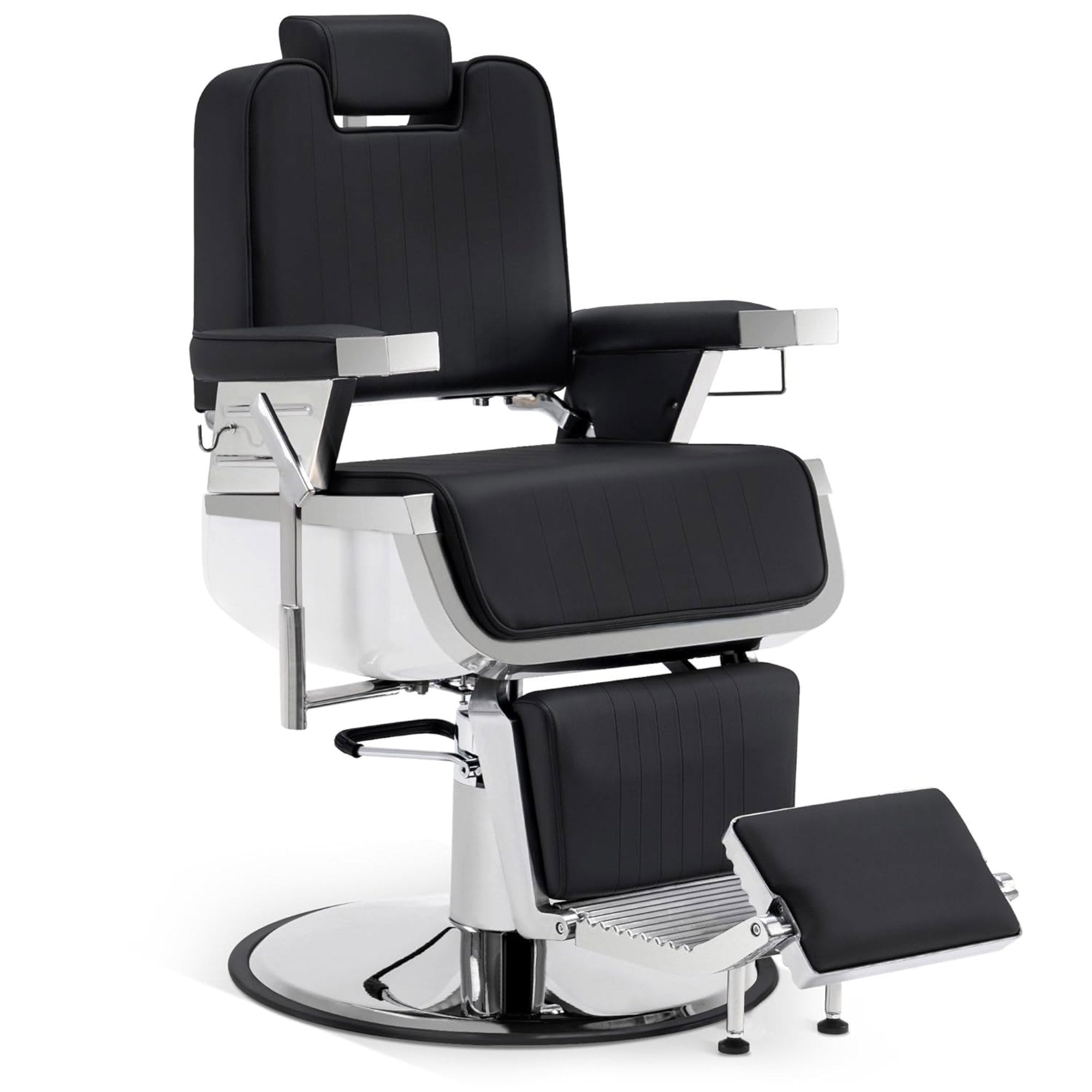 Fauteuil de barbier BarberPub avec appui-tête inclinable, équipement de coiffure avec pompe hydraulique, rotatif à 360°, hauteur du siège d'opération réglable, fauteuil de barbier en simili cuir, 3823