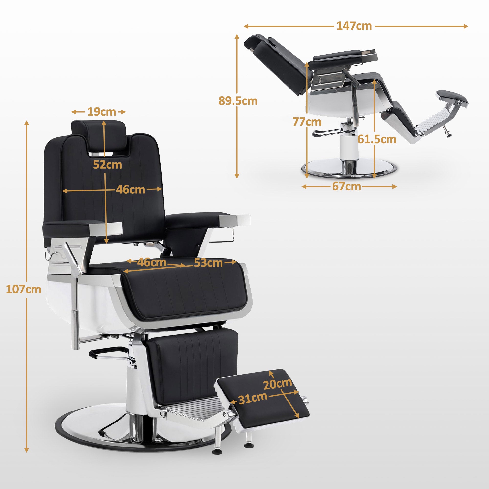 Fauteuil de barbier BarberPub avec appui-tête inclinable, équipement de coiffure avec pompe hydraulique, rotatif à 360°, hauteur du siège d'opération réglable, fauteuil de barbier en simili cuir, 3823