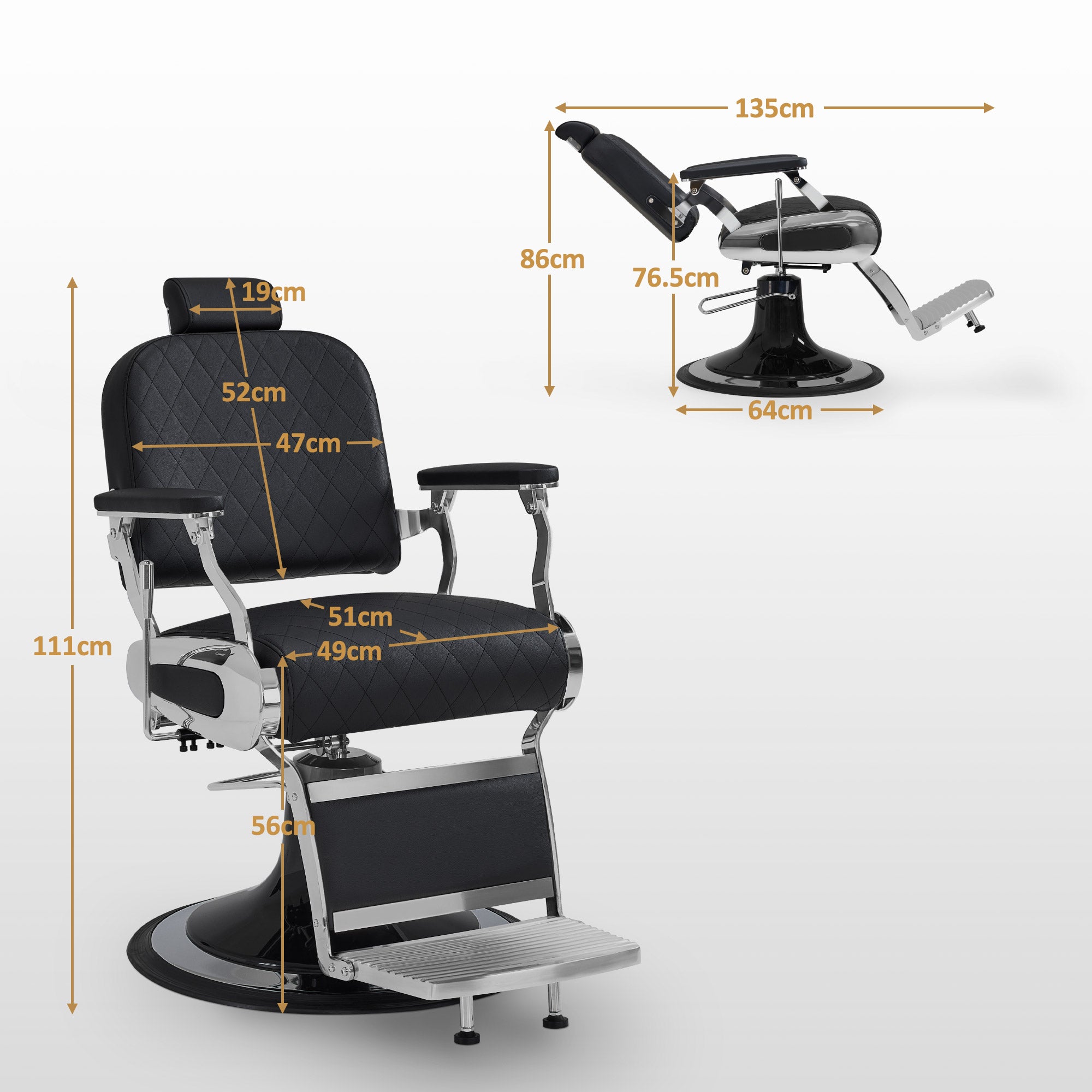 BarberPub Barber Chair with Tilting Headrest, Barber Equipment with Hydraulic Pump, 360° Swivel, Height-Adjustable Operator Chair, Faux Leather Barber Chair, 3855