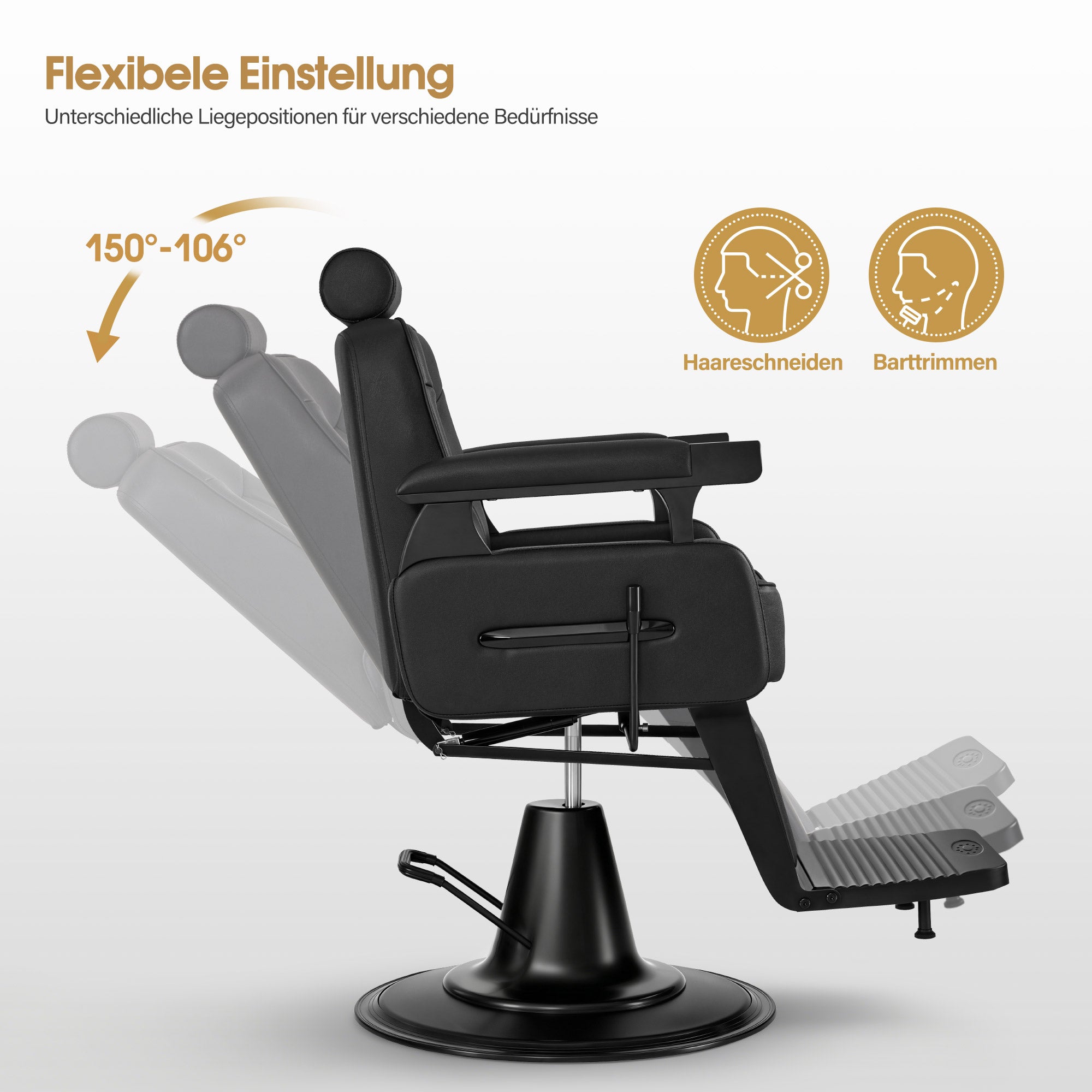 BarberPub Friseurstuhl mit Kopfstütze Kippbar, Friseureinrichtung mit Hydraulikpumpe 360° Drehbar, Bedienungsstuhl Höhenverstellbar, Barber Stuhl Friseurstühle Kunstleder, 3856 (Schwarz)