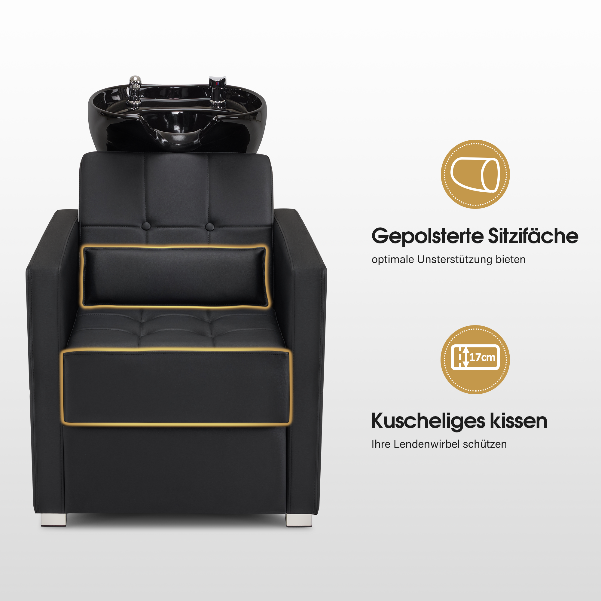 Barberpub Friseurstuhl mit Waschbecken, Friseurwaschbecken aus Keramik Verstellbar, Rückwärtswaschsessel Friseurwaschsessel für SPA Salon, Friseur Waschplatz 8010
