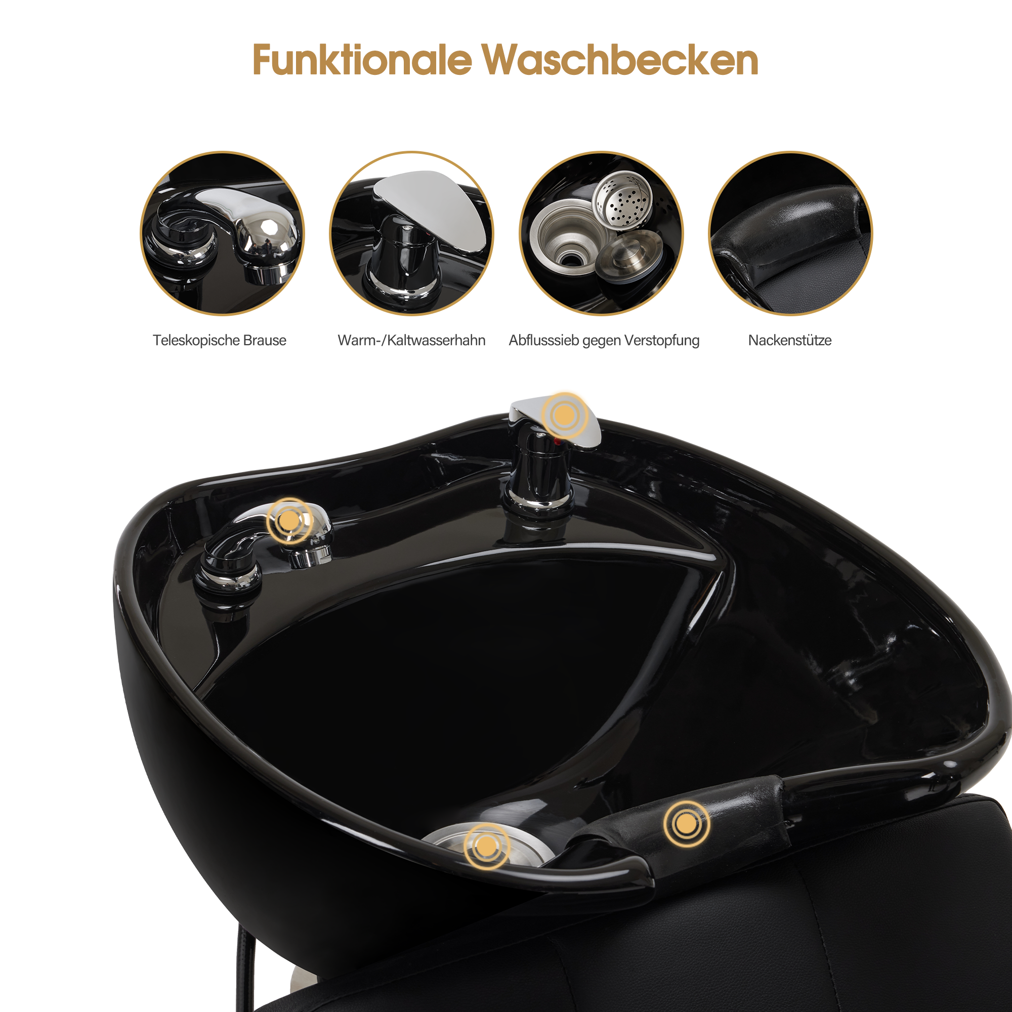 Barberpub hairdressing chair with washbasin, ceramic hairdressing washbasin, adjustable, backward wash chair, hairdressing wash chair for spa salon, hairdressing wash station 8010