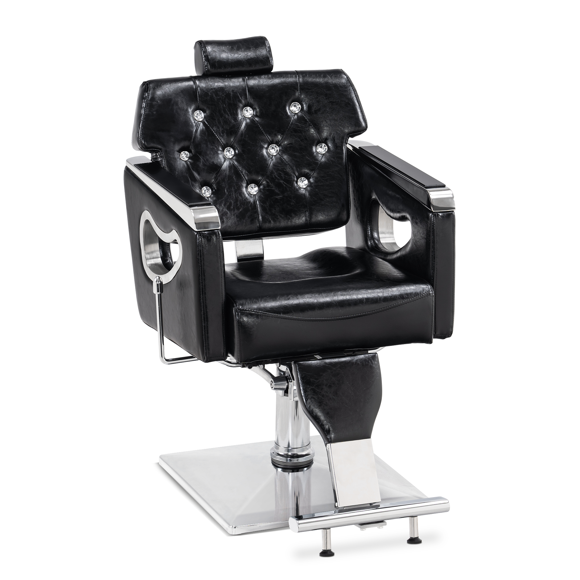 Fauteuil de barbier Barberpub avec appui-tête, fauteuil de barbier avec pompe hydraulique, fauteuil de coiffure réglable en hauteur pour hommes et femmes, pivotant et inclinable à 360°, mobilier de coiffure rétro vintage, similicuir, 8132 (noir)
