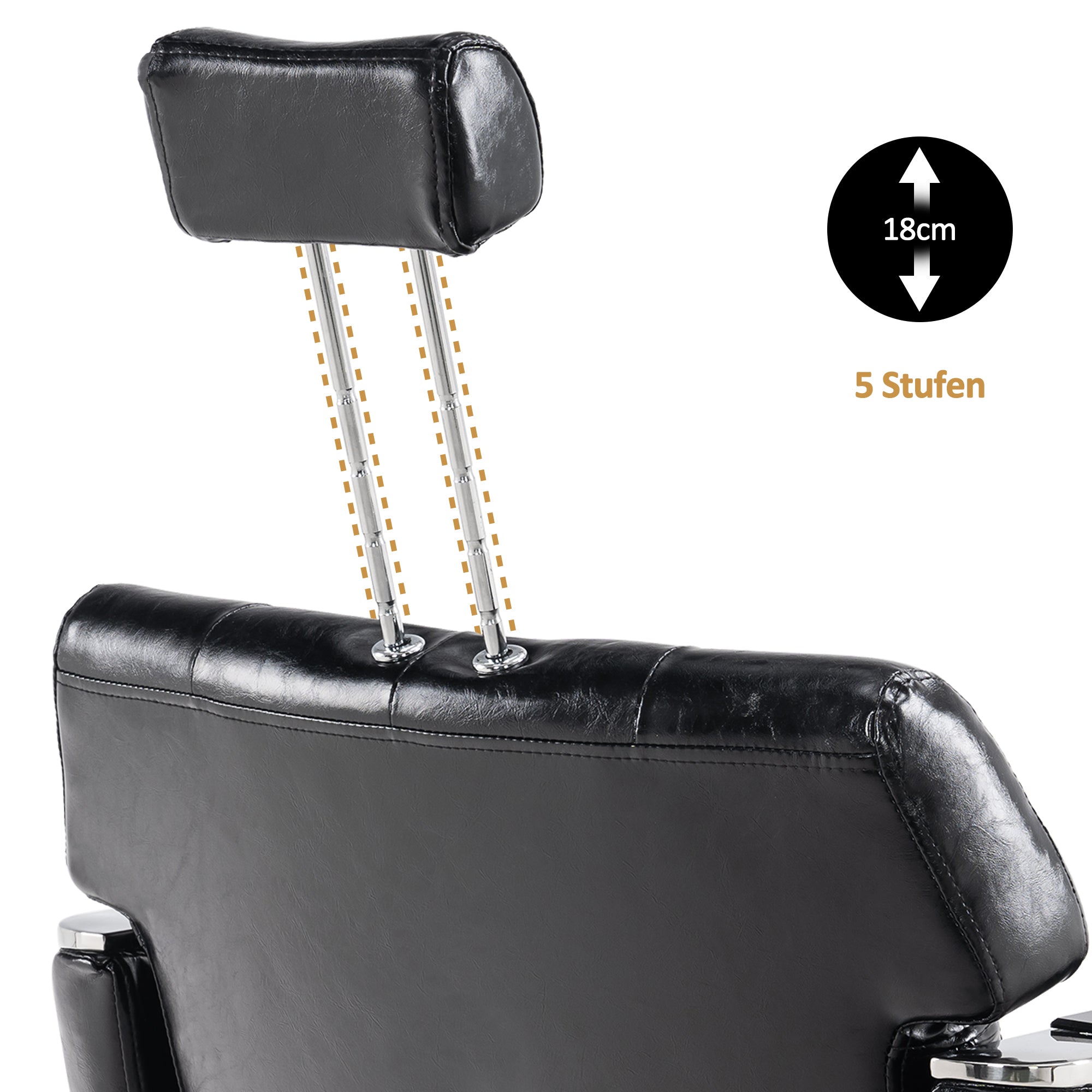 Fauteuil de barbier Barberpub avec appui-tête, fauteuil de barbier avec pompe hydraulique, fauteuil de coiffure réglable en hauteur pour hommes et femmes, pivotant et inclinable à 360°, mobilier de coiffure rétro vintage, similicuir, 8132 (noir)