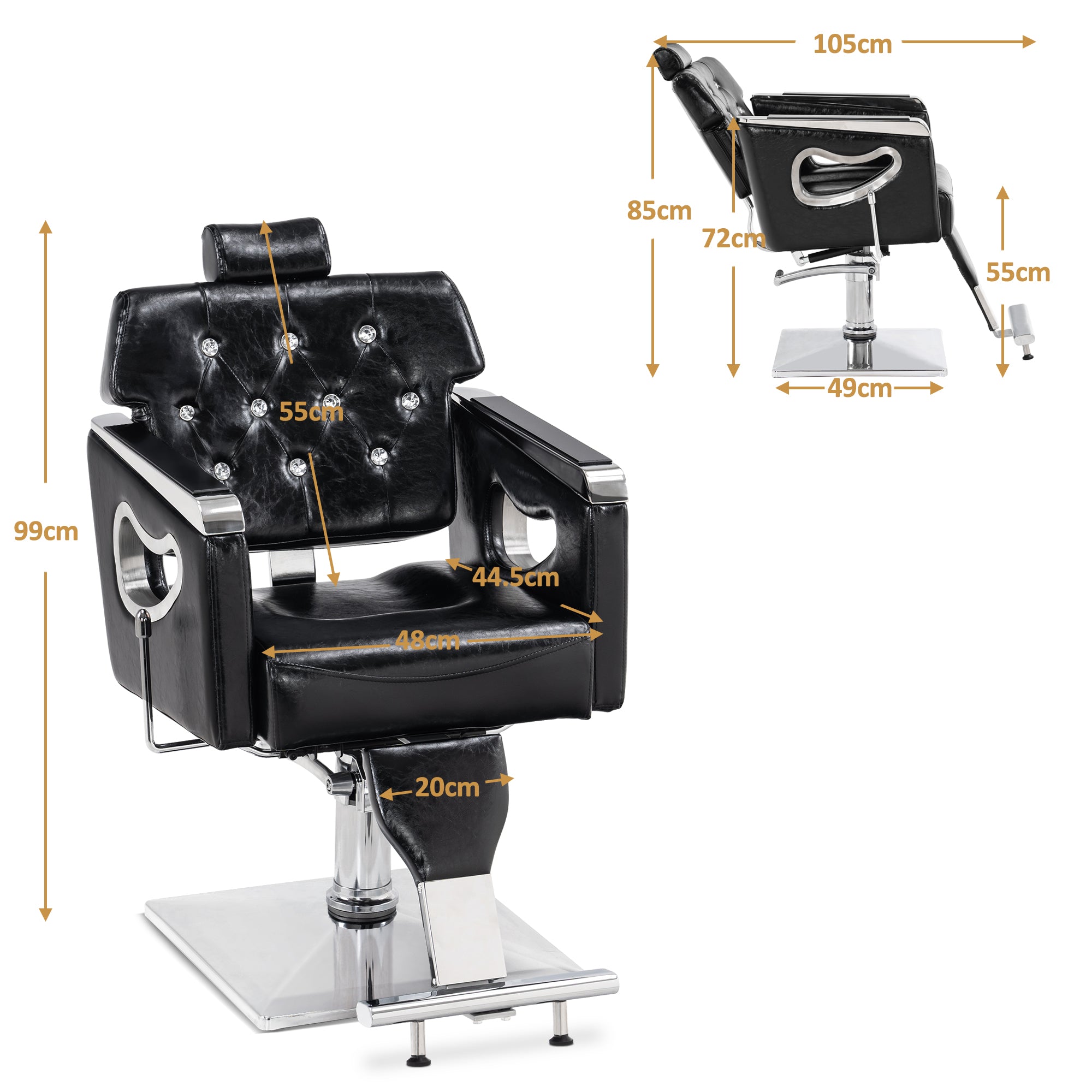 Fauteuil de barbier Barberpub avec appui-tête, fauteuil de barbier avec pompe hydraulique, fauteuil de coiffure réglable en hauteur pour hommes et femmes, pivotant et inclinable à 360°, mobilier de coiffure rétro vintage, similicuir, 8132 (noir)