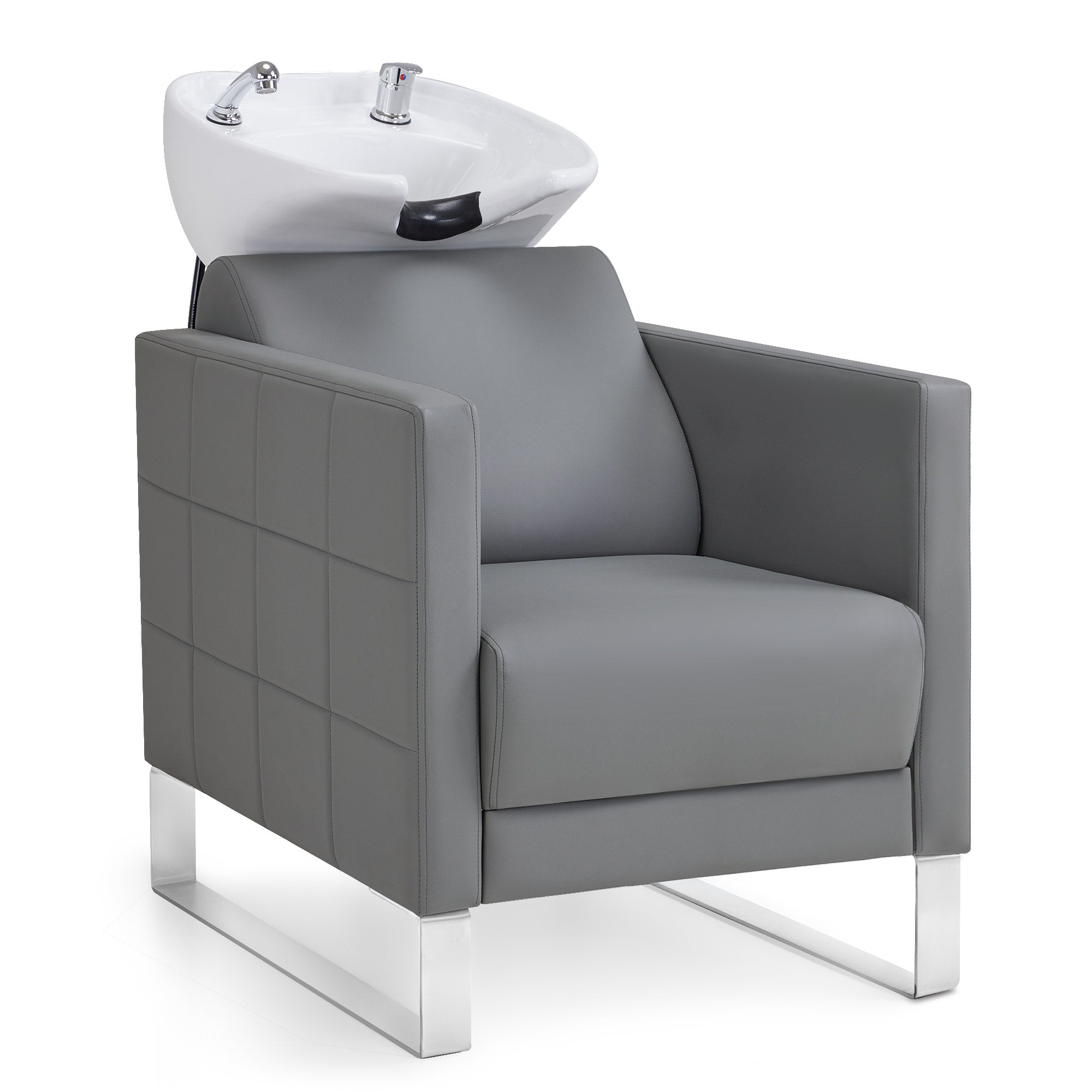 Fauteuil de barbier BarberPub avec lavabo et base en acier inoxydable, lavabo en céramique réglable, fauteuil de lavage pour salon de coiffure SPA 8611