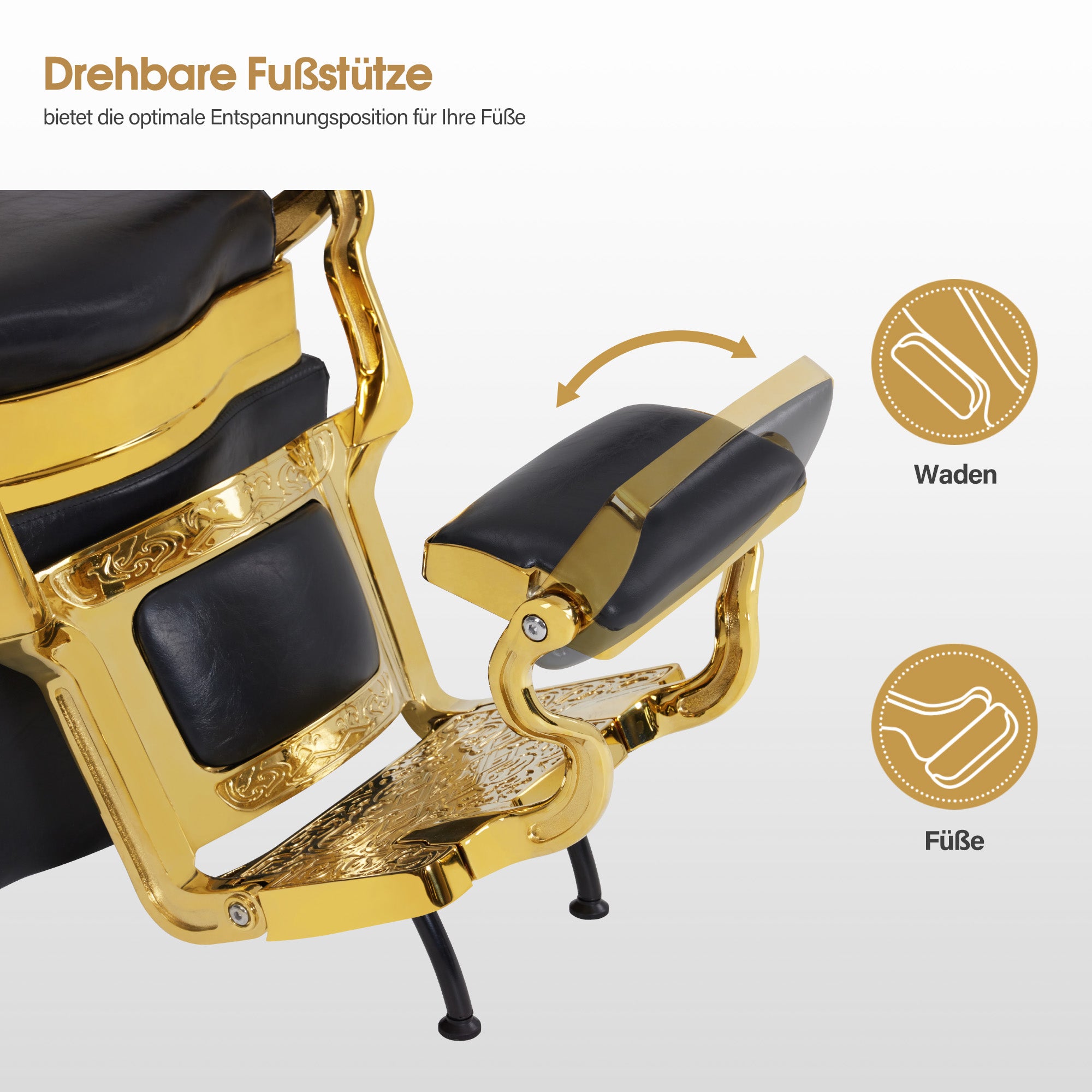 BarberPub Barber Chair with Sink, Rotating Footrest, Ceramic Hairdressing Sink, Adjustable Hairdressing Wash Chair for SPA Salon, Hairdresser Wash Station Retro 8653 (Gold-Black/Faux Leather)