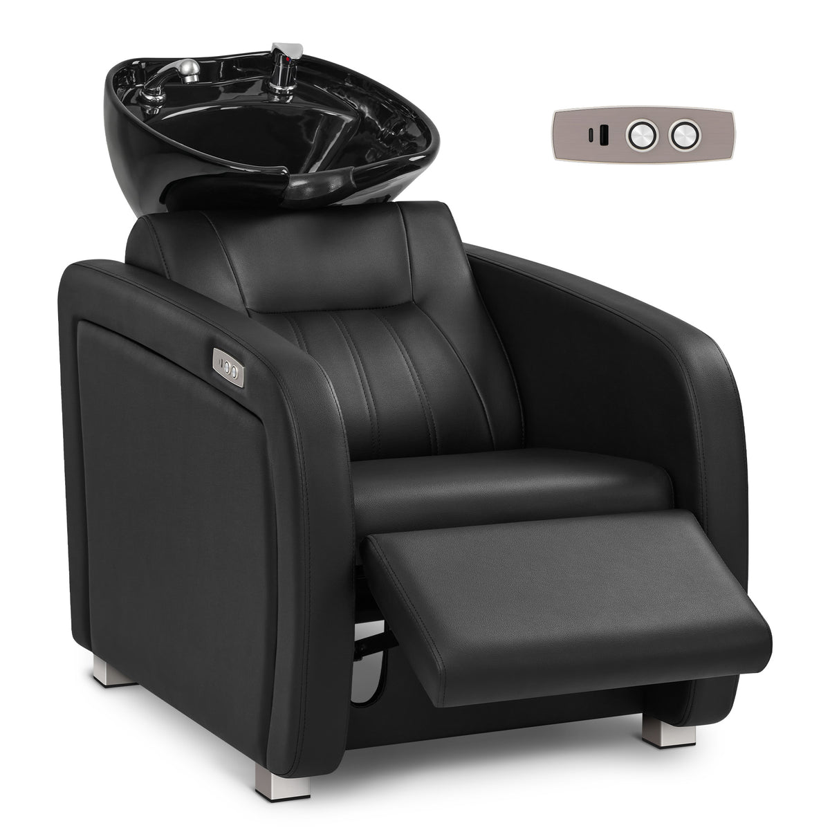 Barberpub Elektryczny fotel fryzjerski z umywalką, elektryczny podnóżek, regulowana ceramiczna umywalka fryzjerska, myjka fryzjerska do salonu SPA, stanowisko fryzjerskie 8682
