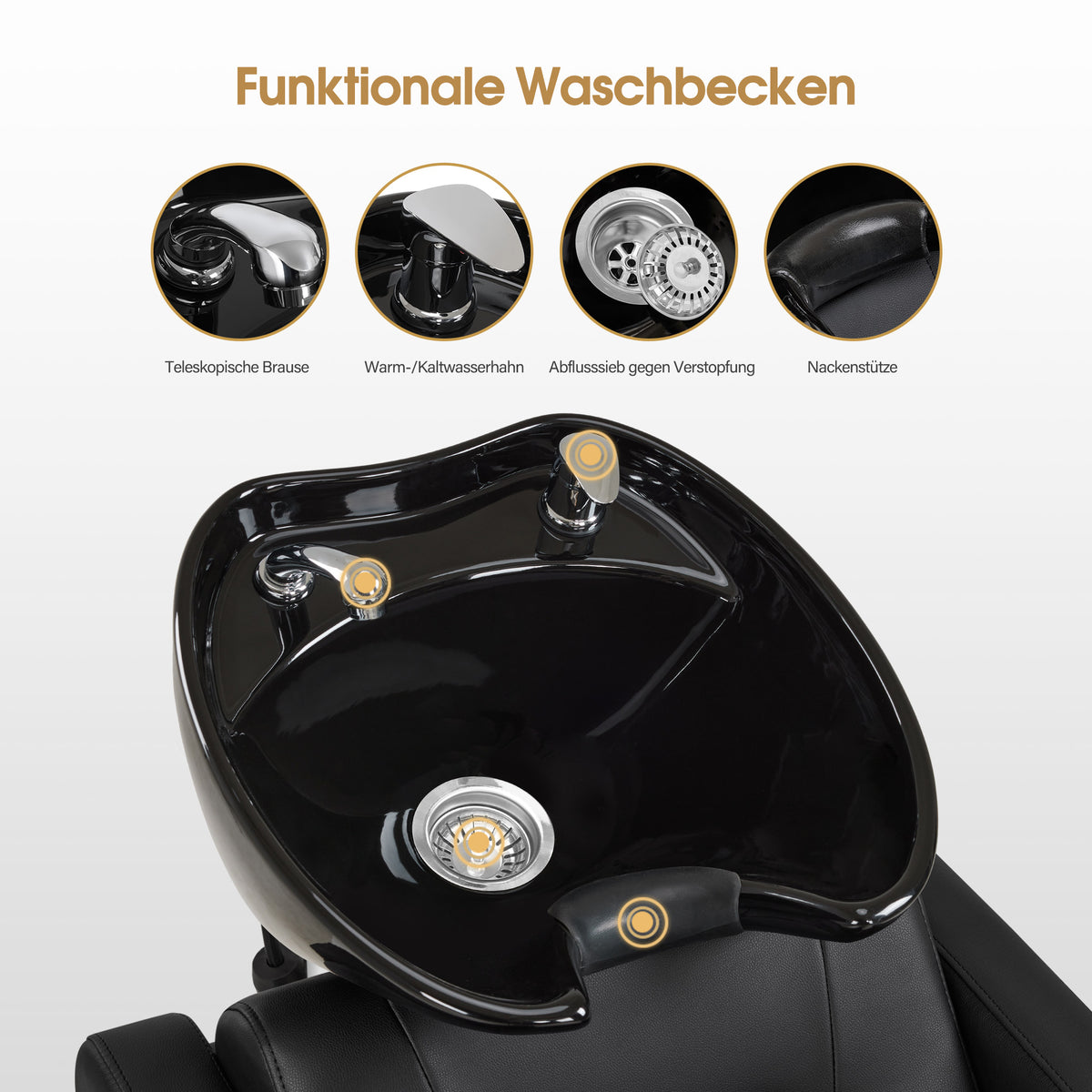Barberpub Elektrische kappersstoel met wasbak, elektrische beensteun, verstelbare keramische wasbak, wasunit voor kapsalon en spa, kapperswasplaats 8682