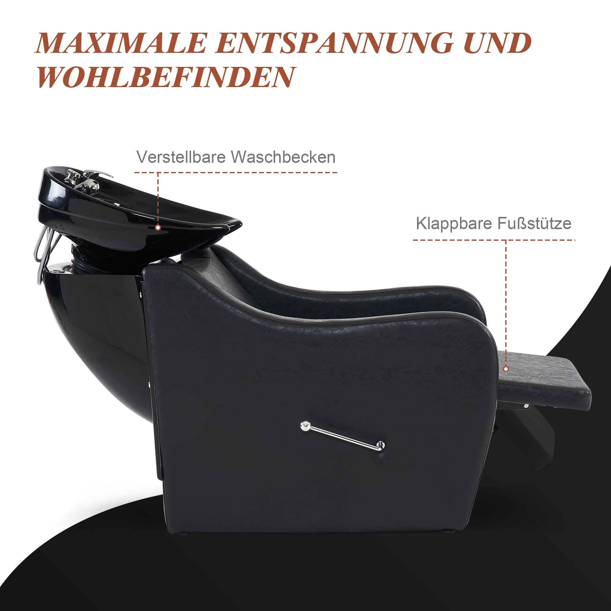 Barberpub Friseurwaschbecken Waschplatz, Shampoo-Stuhl, Rückwärtswaschsessel Salon Friseursessel Waschsessel für SPA Salon 9090 (Schwarz)