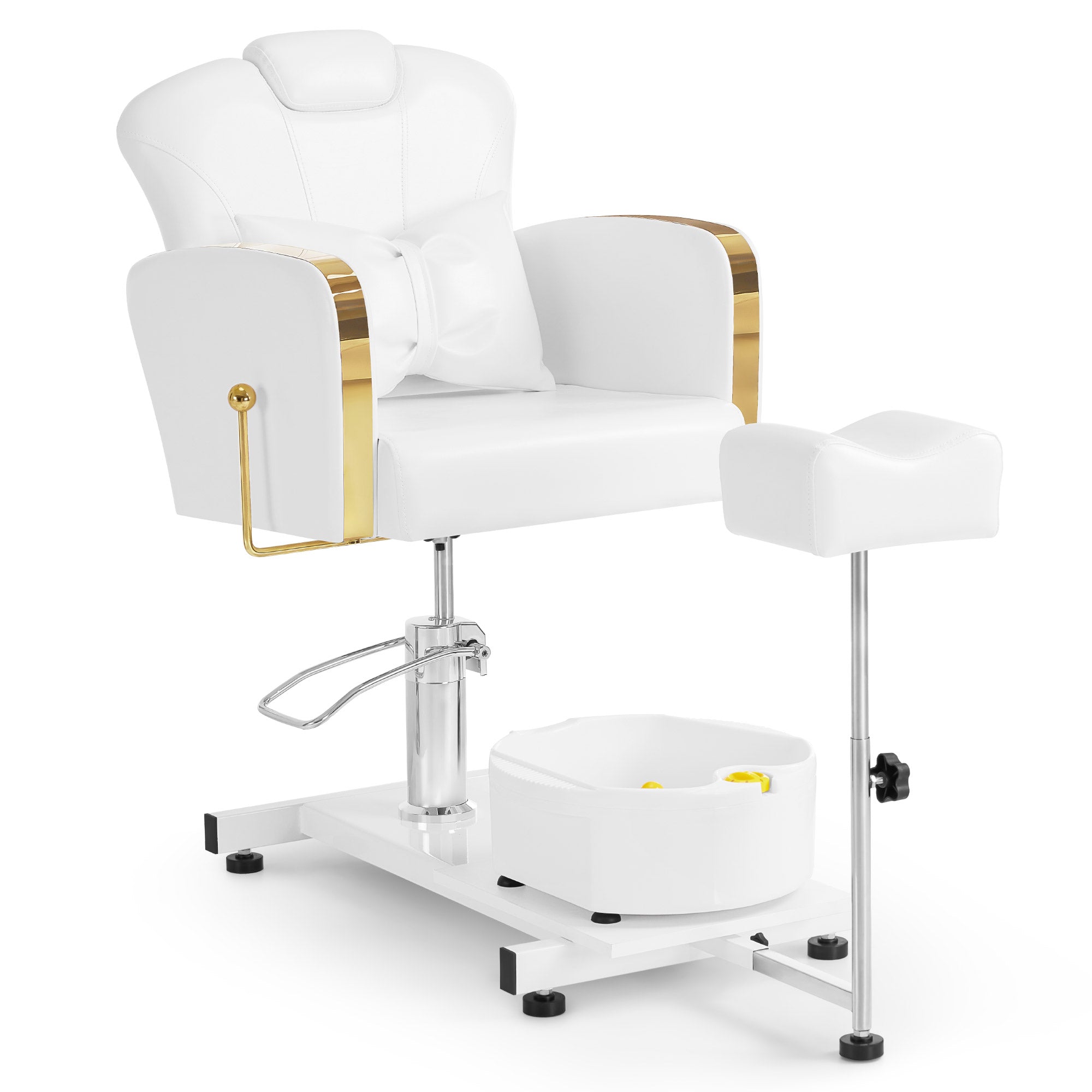 BarberPub Pedicure Chair with Foot Bath & Pedicure with Foot Bath, Hairdressing Chair Height Adjustable & Tiltable, Foot Care Chair for Nail Salon Retro F0371 (Gold-White)