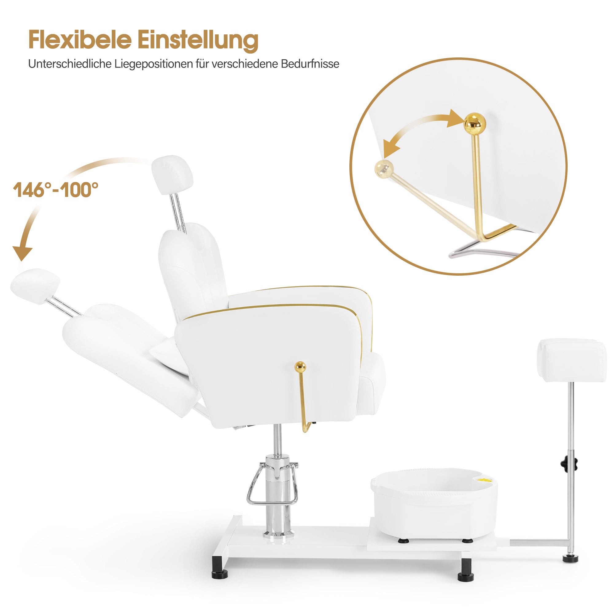 BarberPub Pedicure Chair with Foot Bath & Pedicure with Foot Bath, Hairdressing Chair Height Adjustable & Tiltable, Foot Care Chair for Nail Salon Retro F0371 (Gold-White)