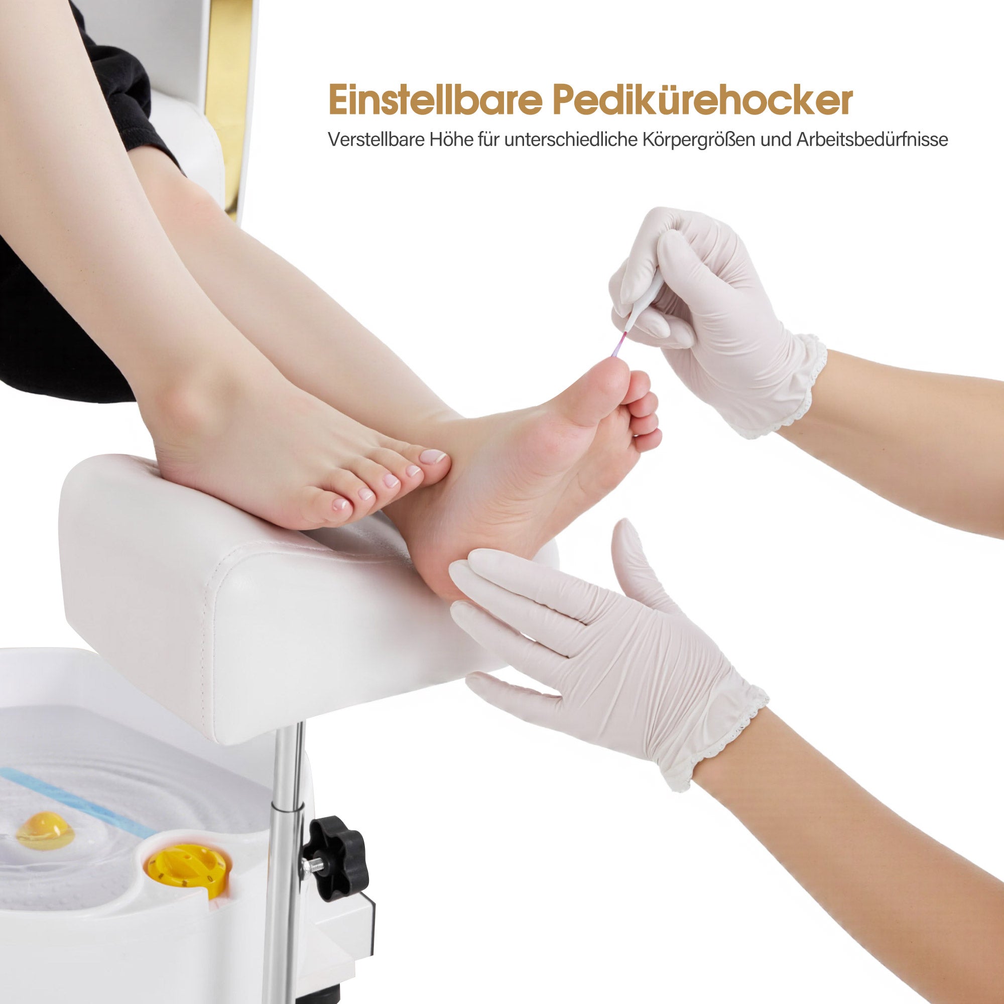BarberPub Pedicure Chair with Foot Bath & Pedicure with Foot Bath, Hairdressing Chair Height Adjustable & Tiltable, Foot Care Chair for Nail Salon Retro F0371 (Gold-White)