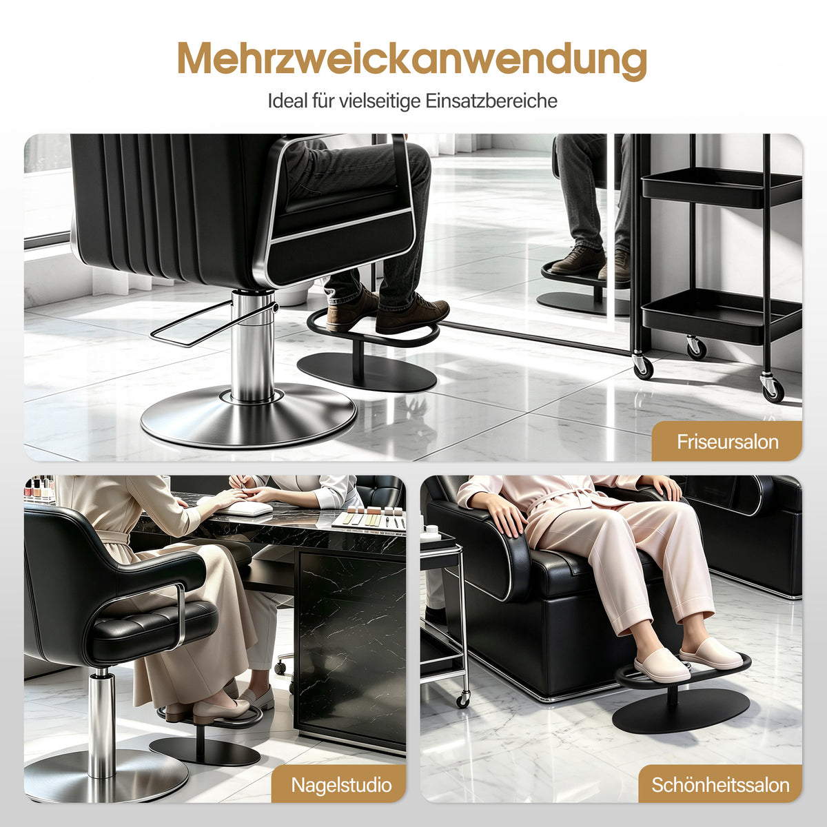 BarberPub Friseur Fußstütze aus Metall, Professionelle Mobile Fußablage, Footrest für Friseursalons, Fuß Pedal Friseurstuhl Salonausstattung, FT002 (Schwarz)